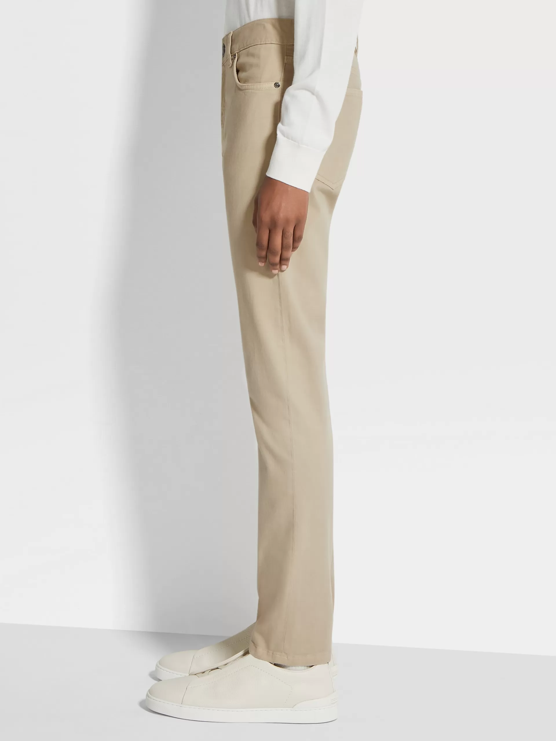ZEGNA Jeans^Calças De Ganga City Em Gabardina De Algodao Elastico Com Tingimento Em Peca E 5 Bolsos S Bege