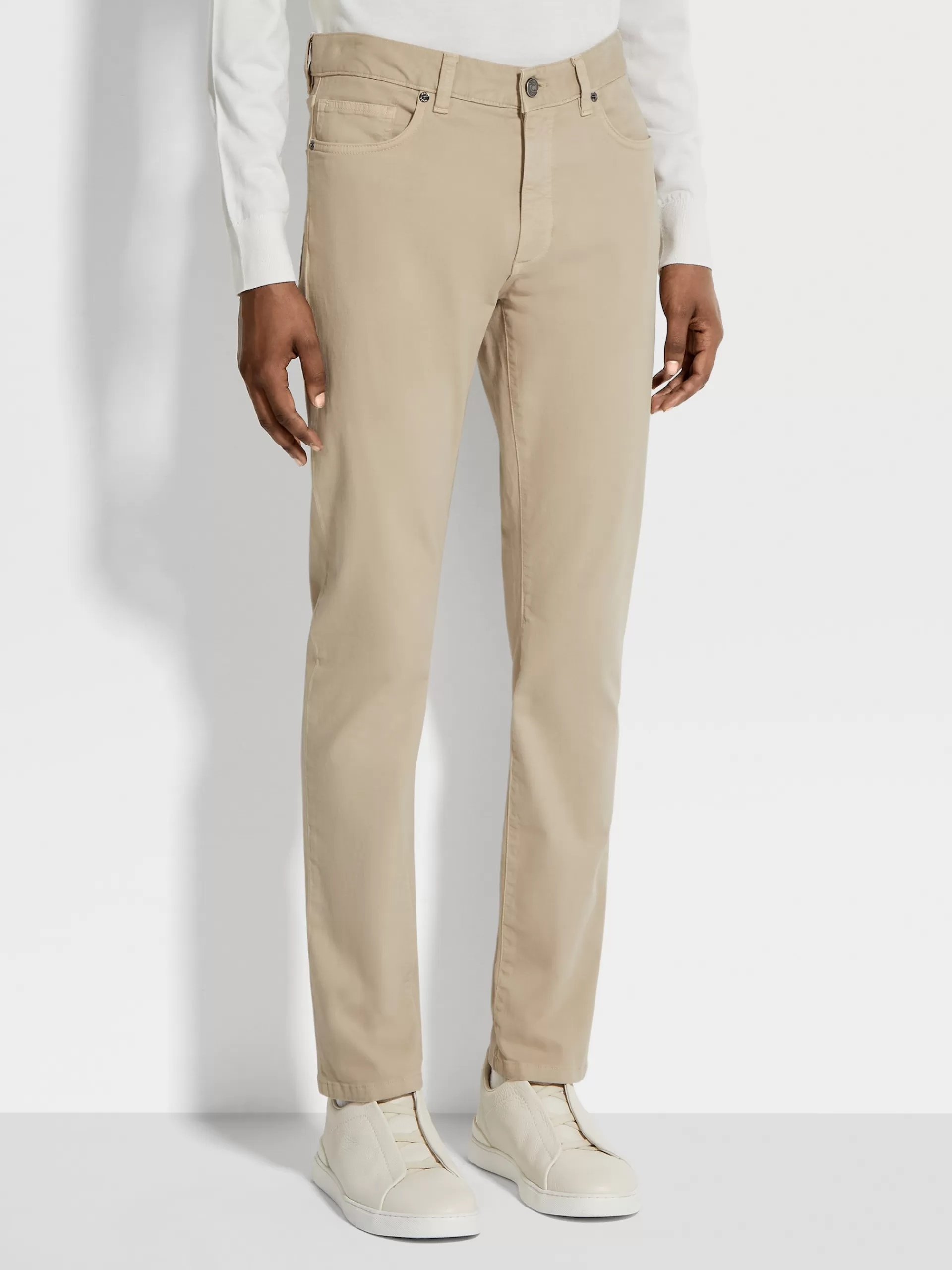 ZEGNA Jeans^Calças De Ganga City Em Gabardina De Algodao Elastico Com Tingimento Em Peca E 5 Bolsos S Bege