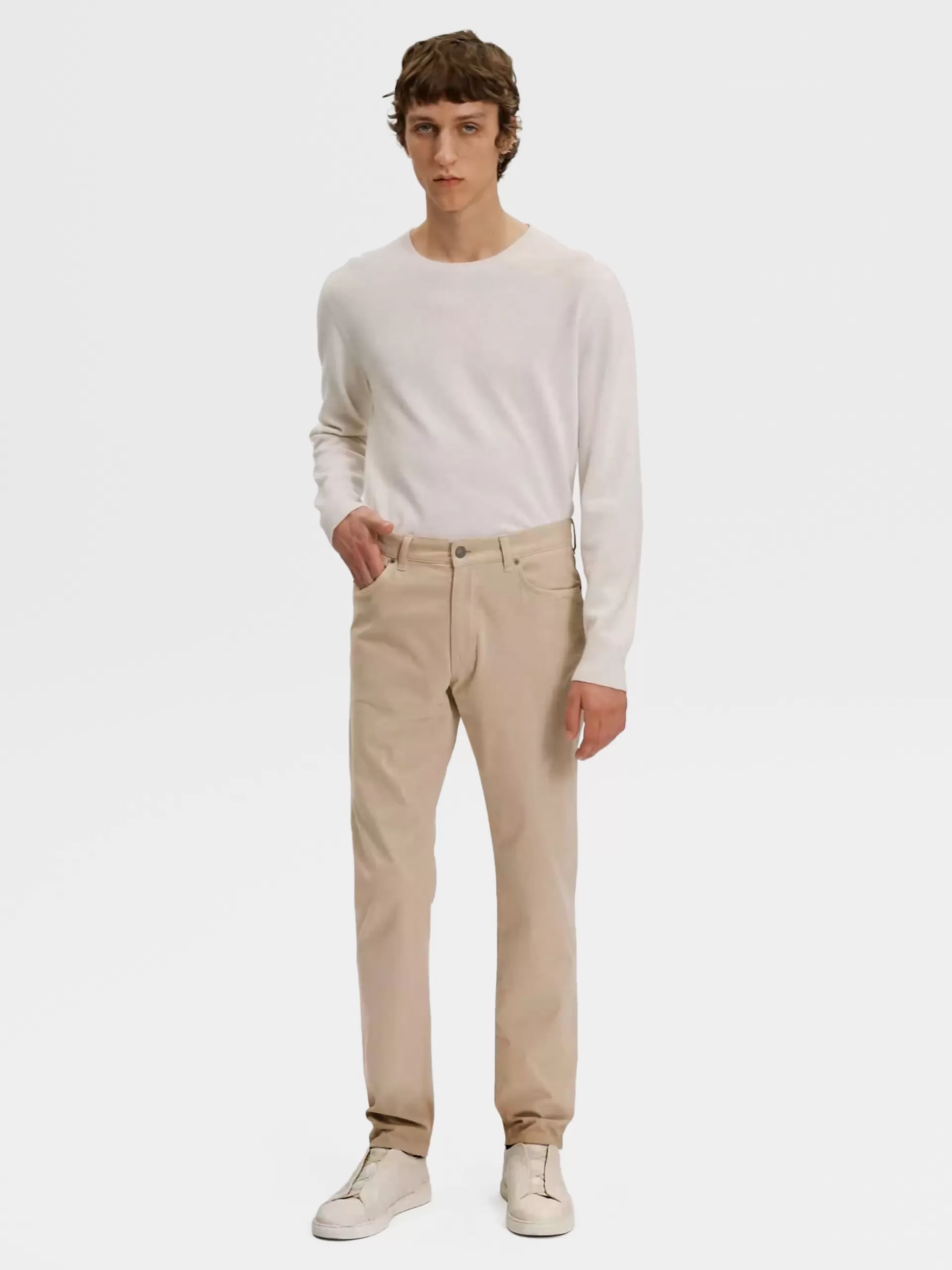 ZEGNA Jeans^Calças De Ganga City Em Gabardina De Algodao Elastico Com Tingimento Em Peca E 5 Bolsos S Bege
