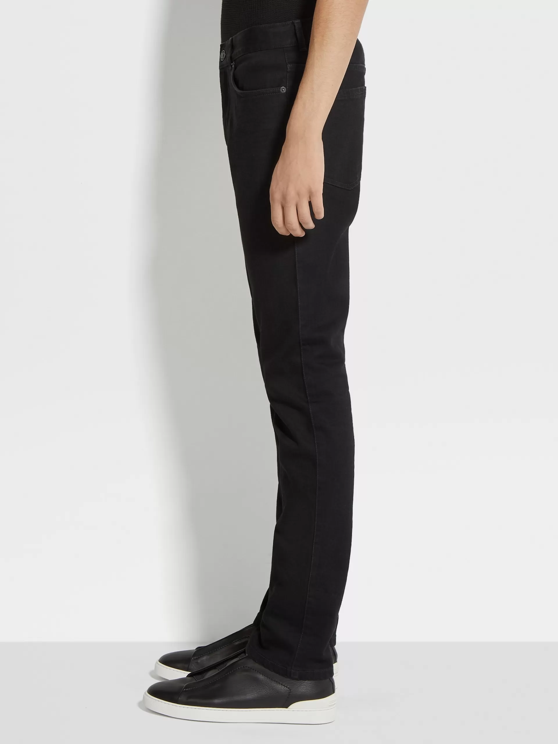ZEGNA Jeans^Calças De Ganga Em Algodao Confortavel Com Lavagem Simples E 5 Bolsos Preto