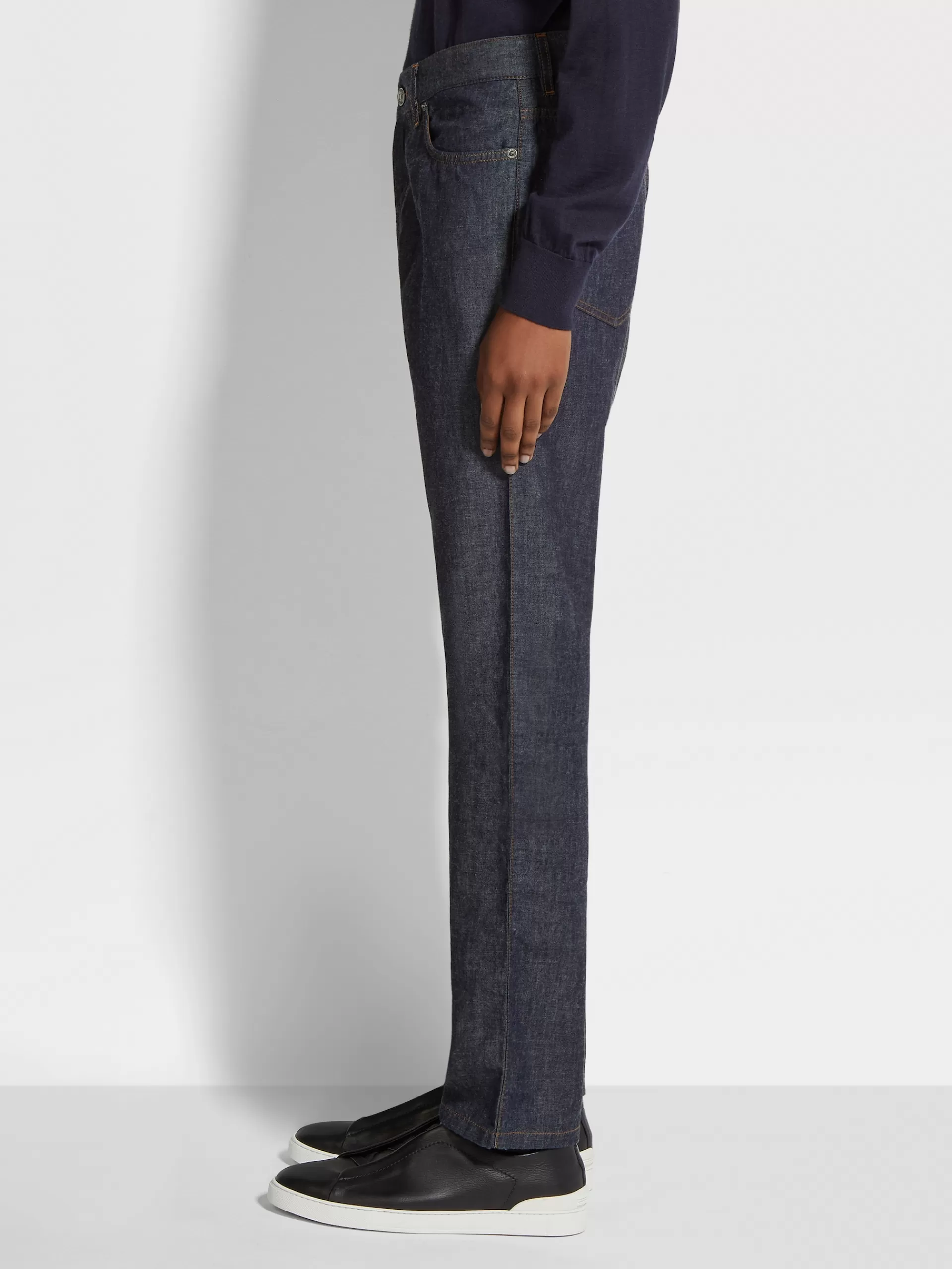 ZEGNA Jeans^Calças De Ganga Em Algodao E Linho Com Lavagem Azul-Escura E 5 Bolsos Azul-Escuro