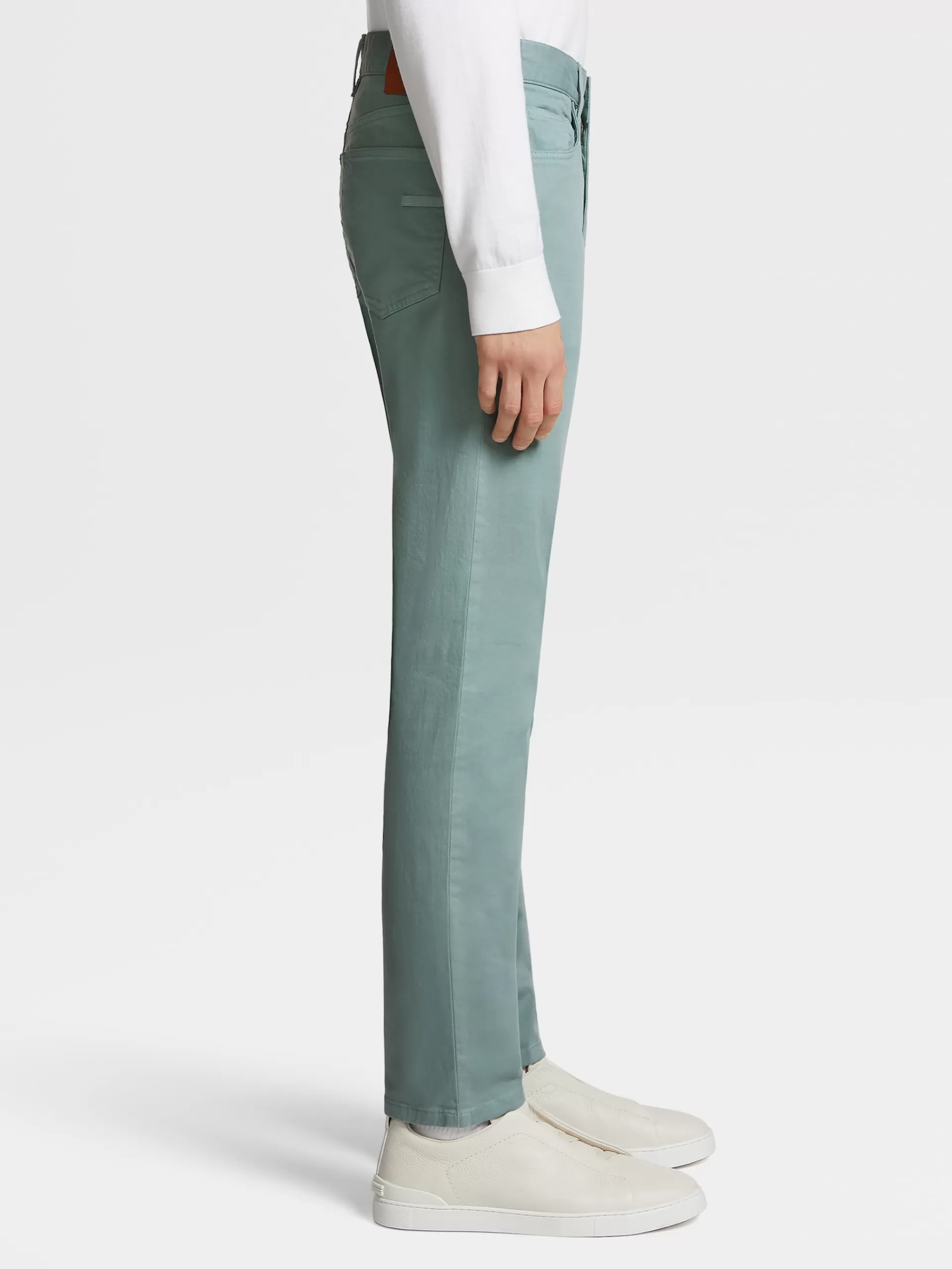 ZEGNA Jeans^Calças De Ganga Em Gabardina De Algodao Elastico Com 5 Bolsos Na Cor Verde-Agua