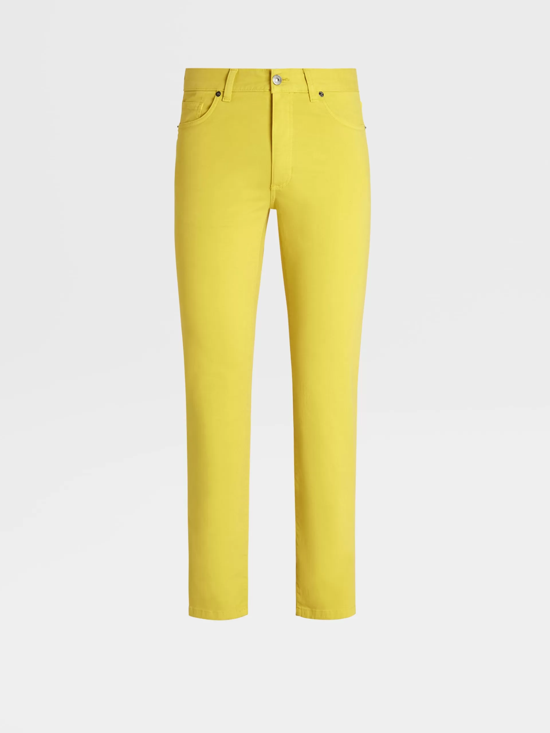 ZEGNA Jeans^Calças De Ganga Em Gabardina De Algodao Elastico Com 5 Bolsos Na Cor Amarela Amarelo