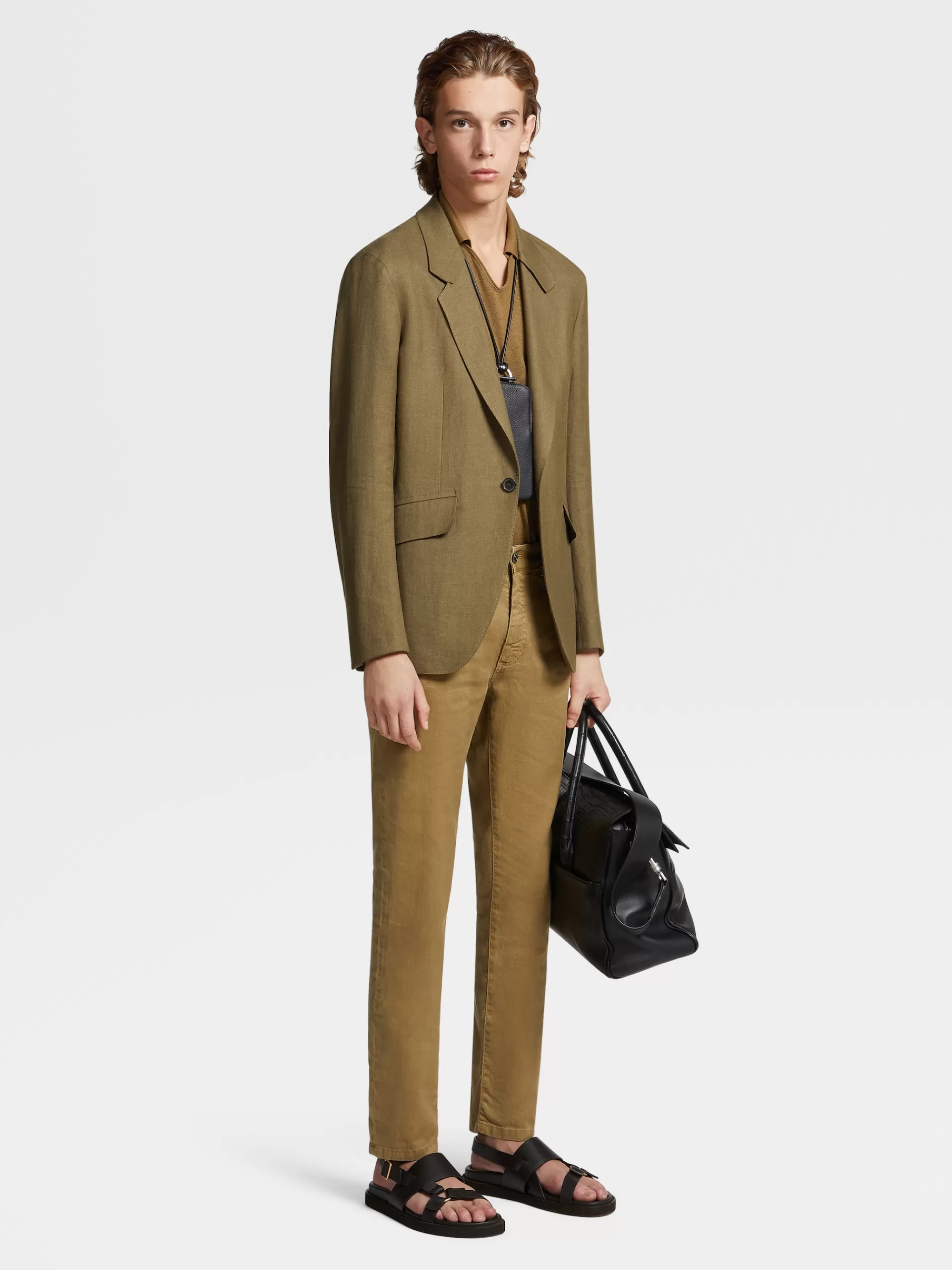 ZEGNA Jeans^Calças De Ganga No Tom Verde-Tropaclaro Em Algodao Elastico E Linho Com Tingimento Em Peca E 5 Bolsos Verde-Tropa Claro