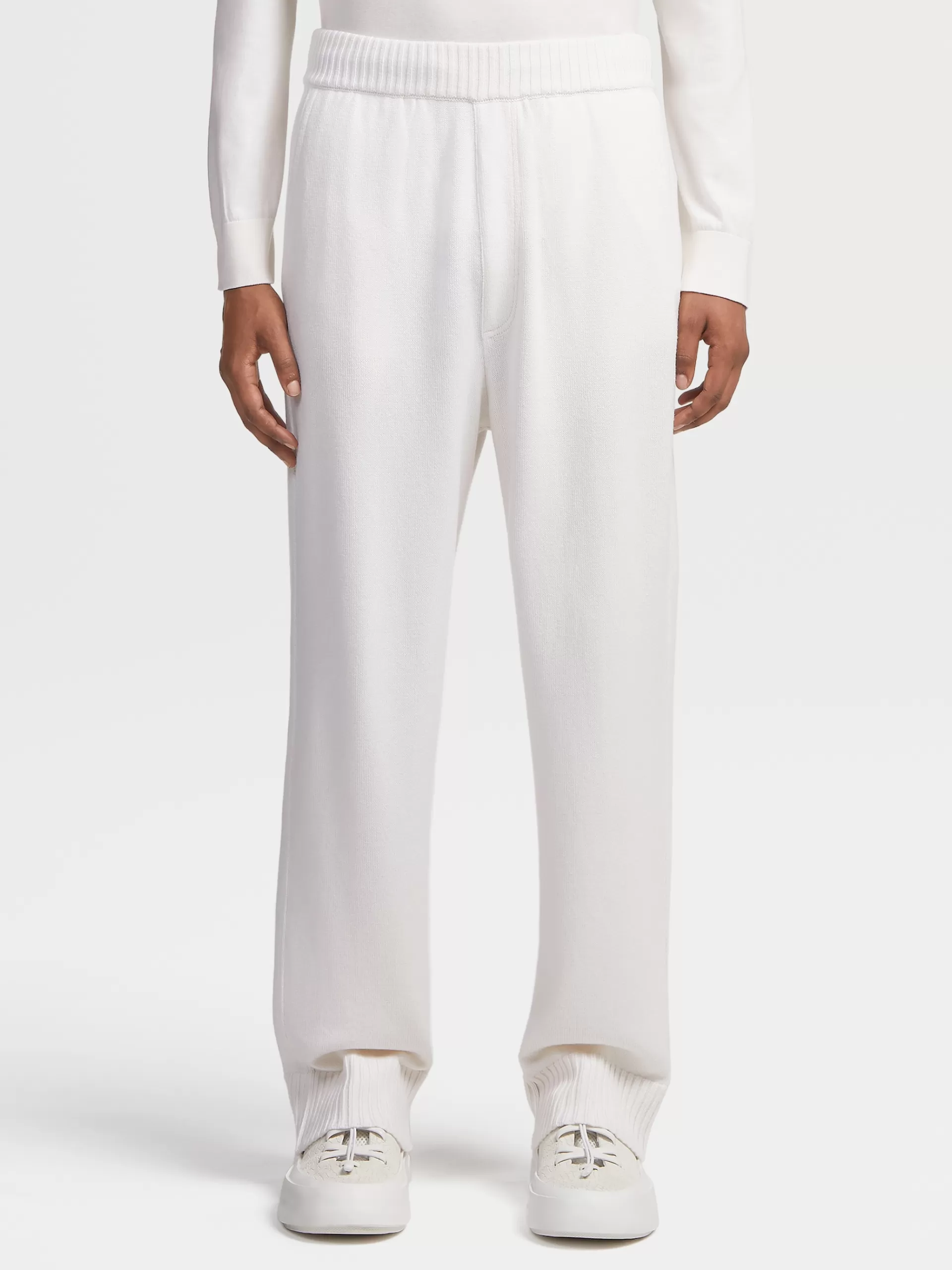 ZEGNA Calças Jogger^Calças Joggers Em Malha De Caxemira E Algodao Brancas Branco