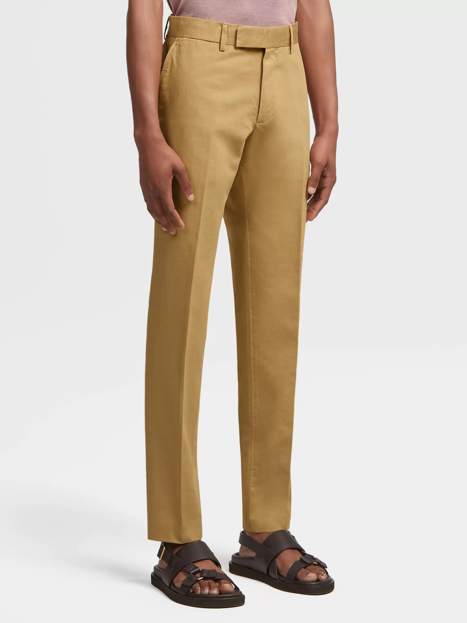 ZEGNA Calças^Calças No Tom Summer Chino Em Algodao E Linho Verde-Tropa Claro