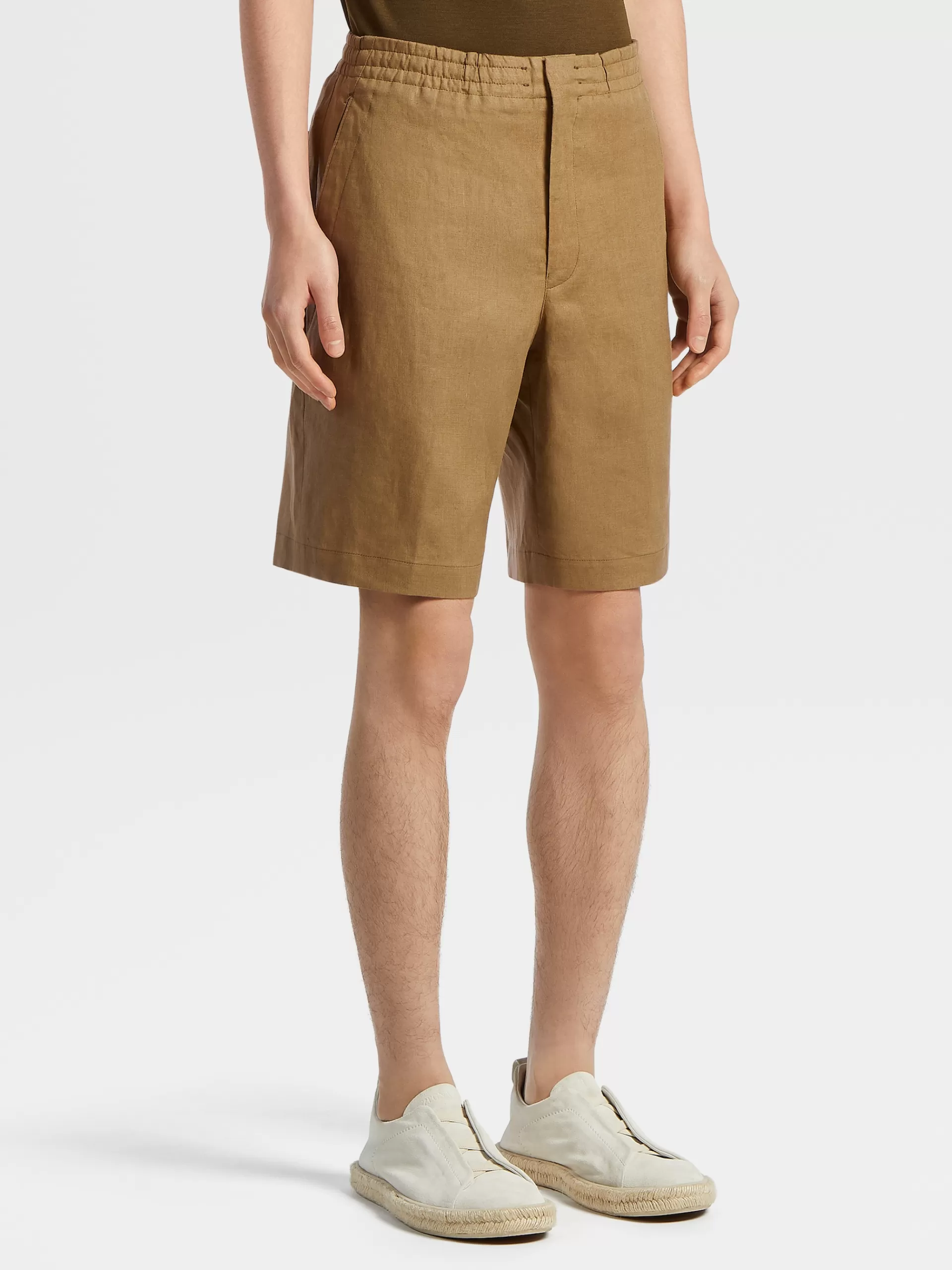 ZEGNA Calças^Calcoes Em Linho Puro Na Cor Verde-Tropa Claro