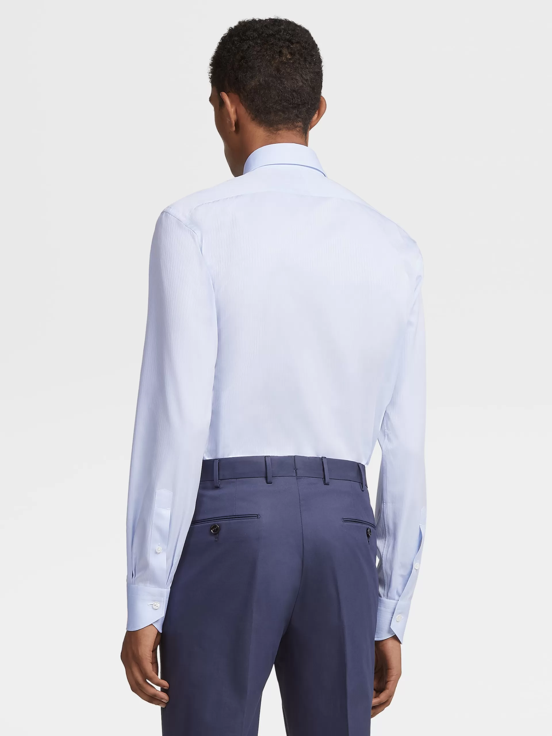 ZEGNA Camisas Para Homem^Camisa De Alfaiataria De Manga Comprida Em Algodao As Riscas Azul-Claras Azul-Claro