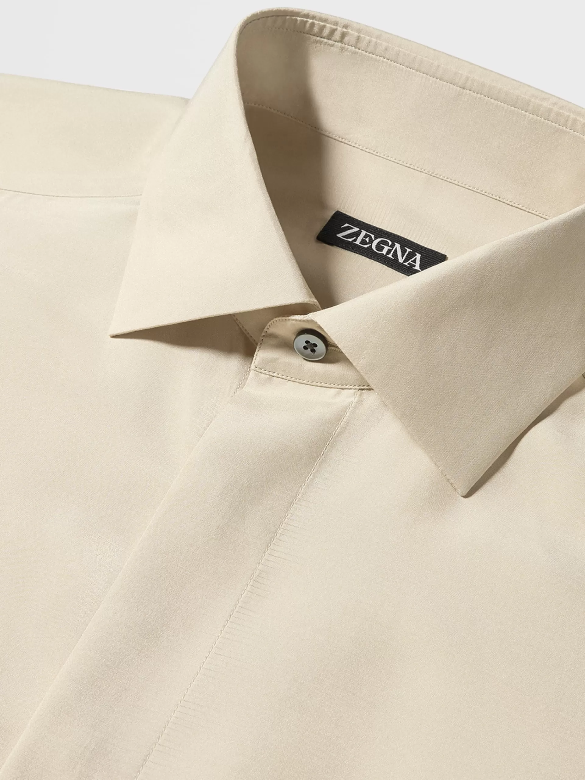 ZEGNA Camisas Para Homem^Camisa De Cerimonia De Manga Comprida Bege-Clara Em Seda Pura Bege-Claro