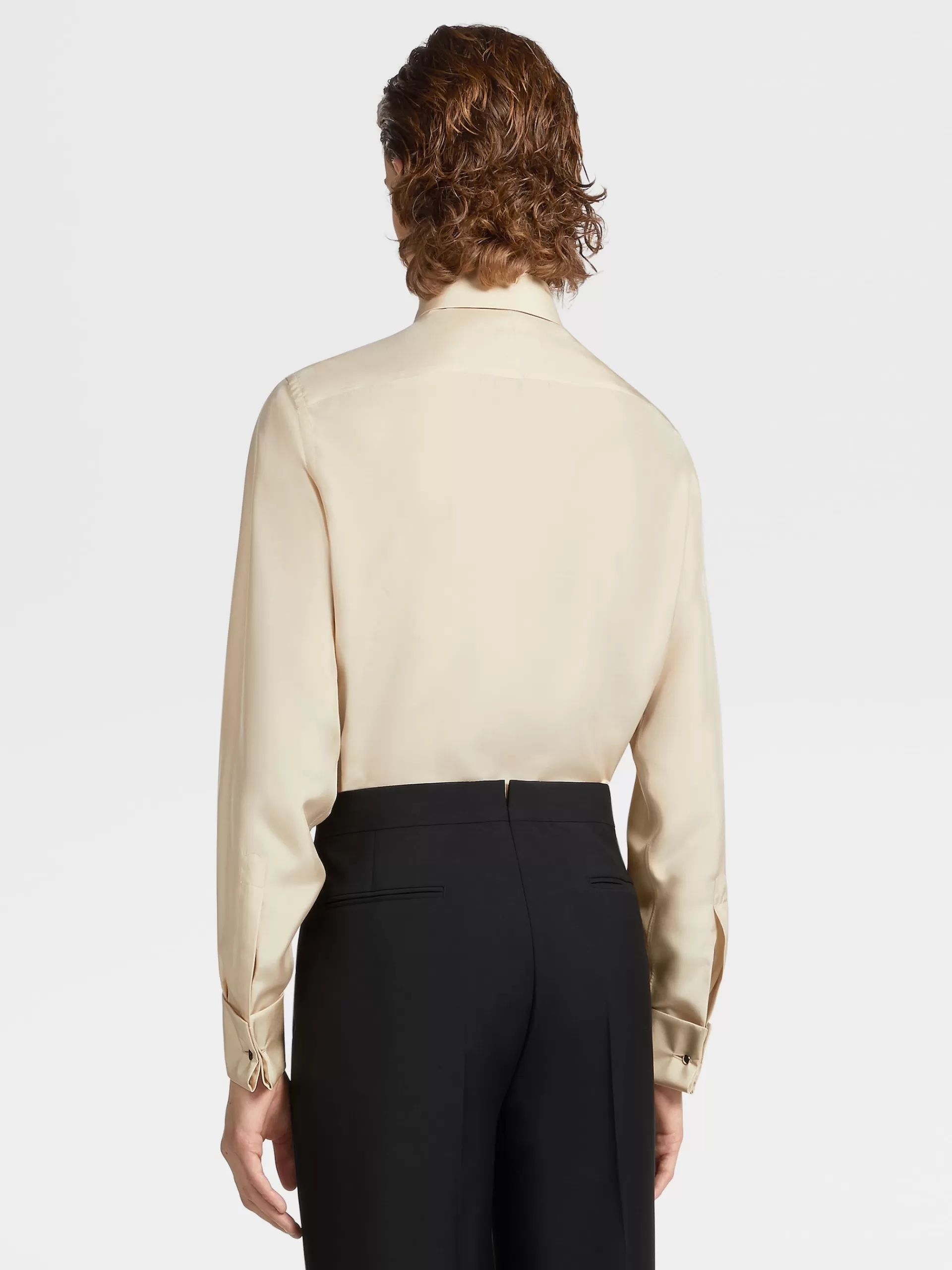 ZEGNA Camisas Para Homem^Camisa De Cerimonia De Manga Comprida Bege-Clara Em Seda Pura Bege-Claro
