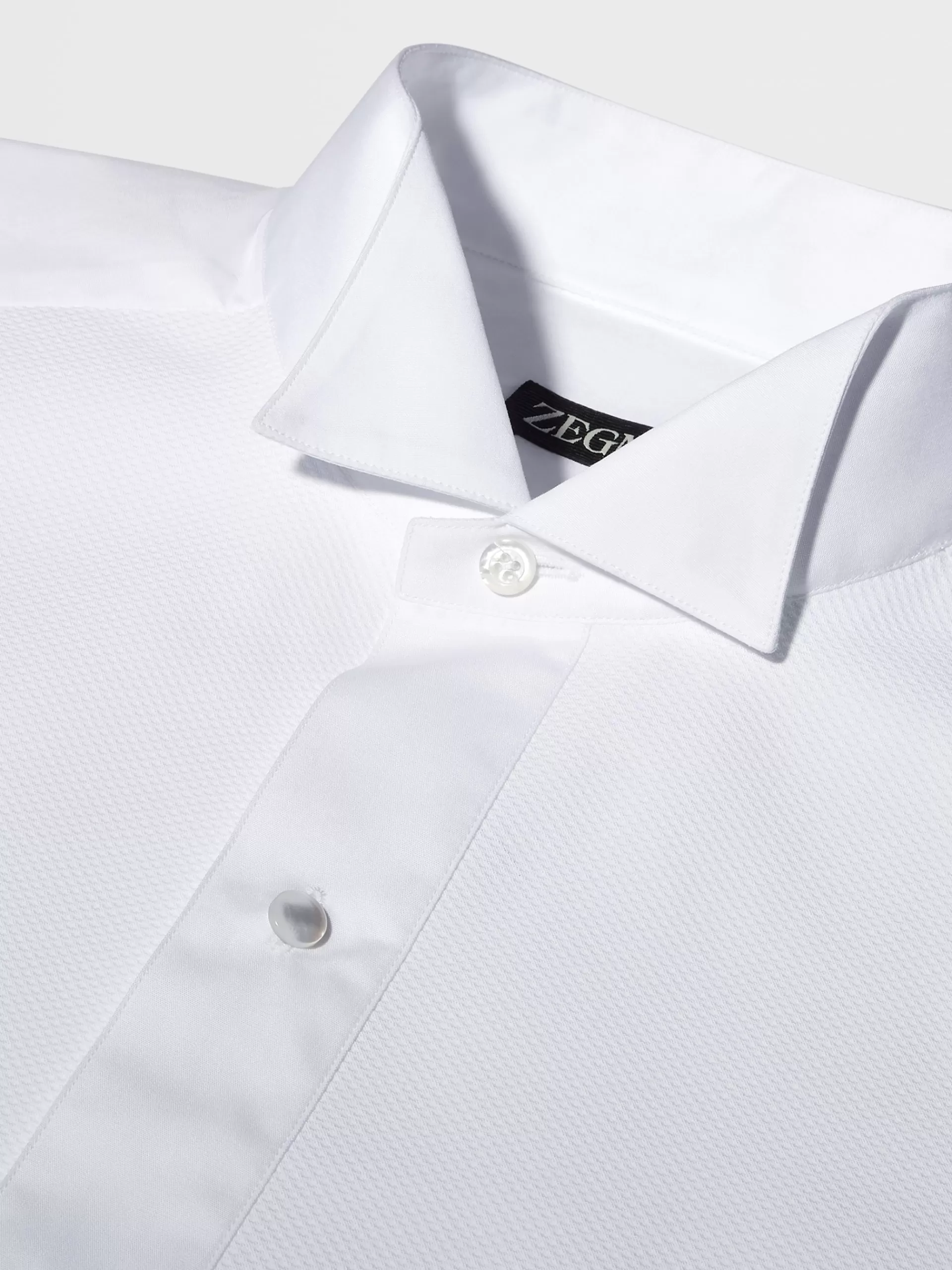 ZEGNA Camisas Para Homem^Camisa De Cerimonia De Manga Comprida Branca Em Pique De Algodao Puro Branco