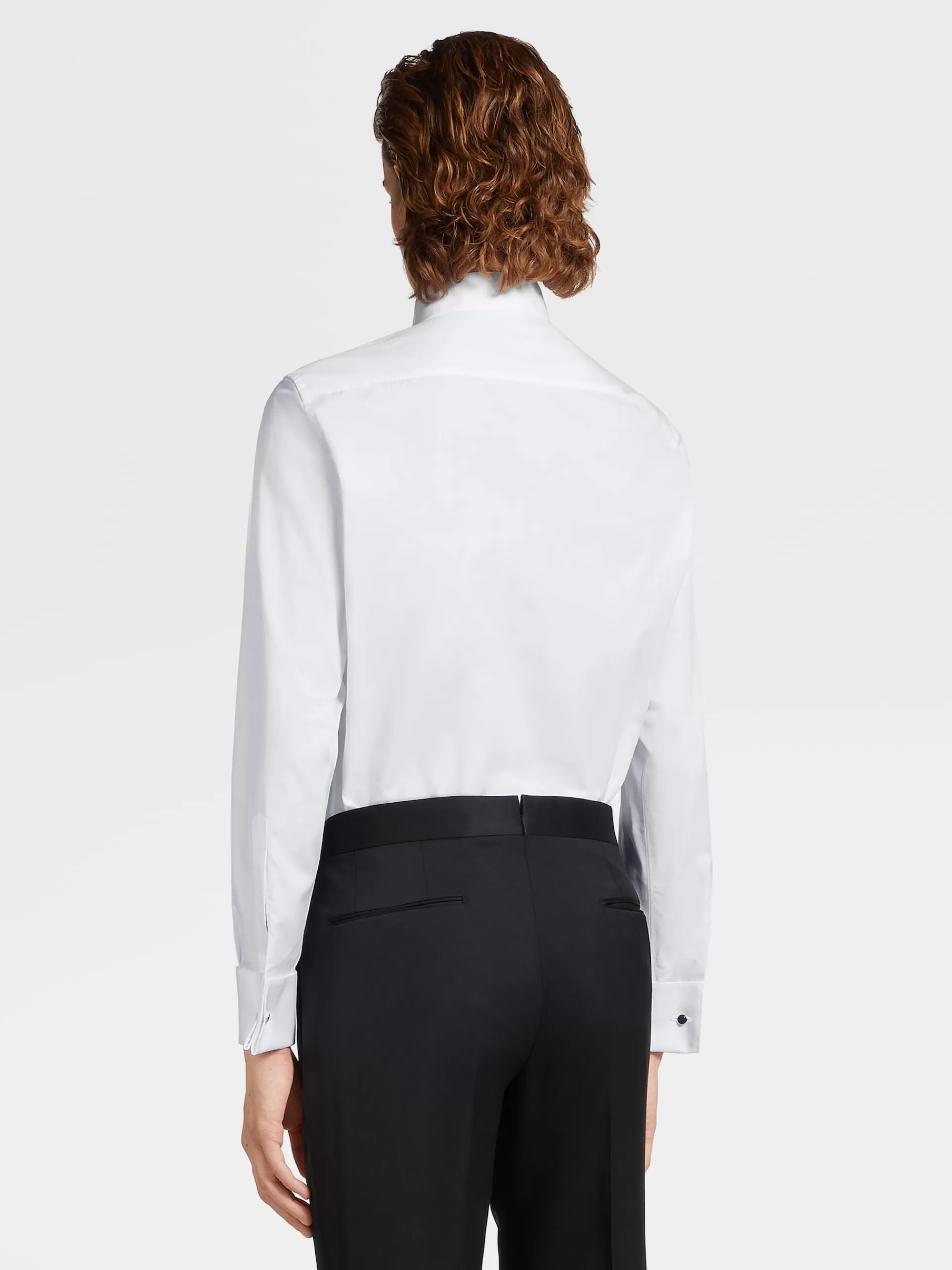 ZEGNA Camisas Para Homem^Camisa De Cerimonia De Manga Comprida Branca Em Pique De Algodao Puro Branco