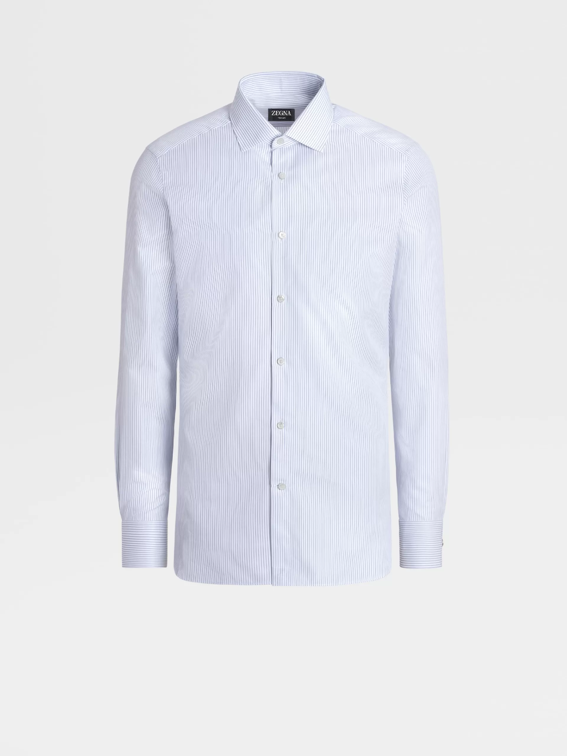 ZEGNA Camisas Para Homem^Camisa De Manga Comprida Azul-Marinho Em Algodao Trecapi Com Microrriscas Azul-Marinho/Azul-Claro/Branco