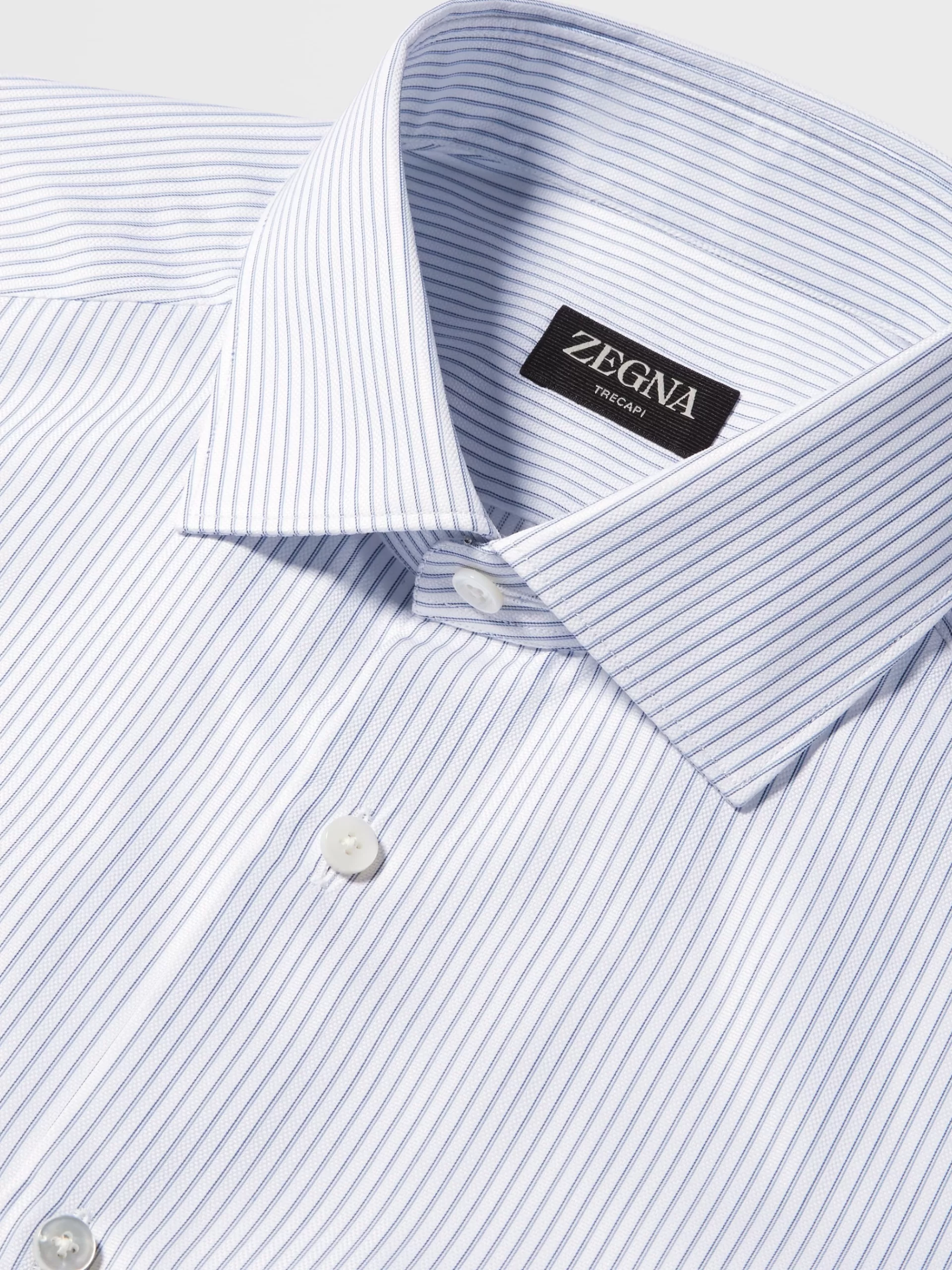 ZEGNA Camisas Para Homem^Camisa De Manga Comprida Azul-Marinho Em Algodao Trecapi Com Microrriscas Azul-Marinho/Azul-Claro/Branco