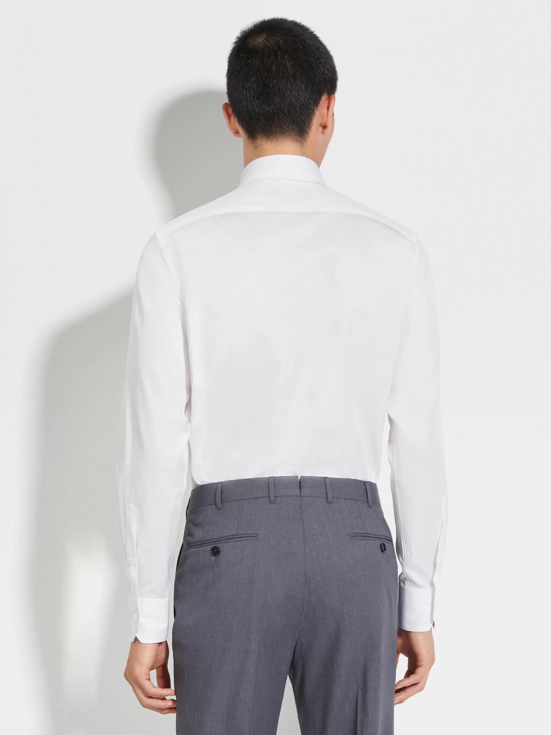 ZEGNA Camisas Para Homem^Camisa De Manga Comprida Tailoring De Algodao Trecapi De Microrriscas Branco