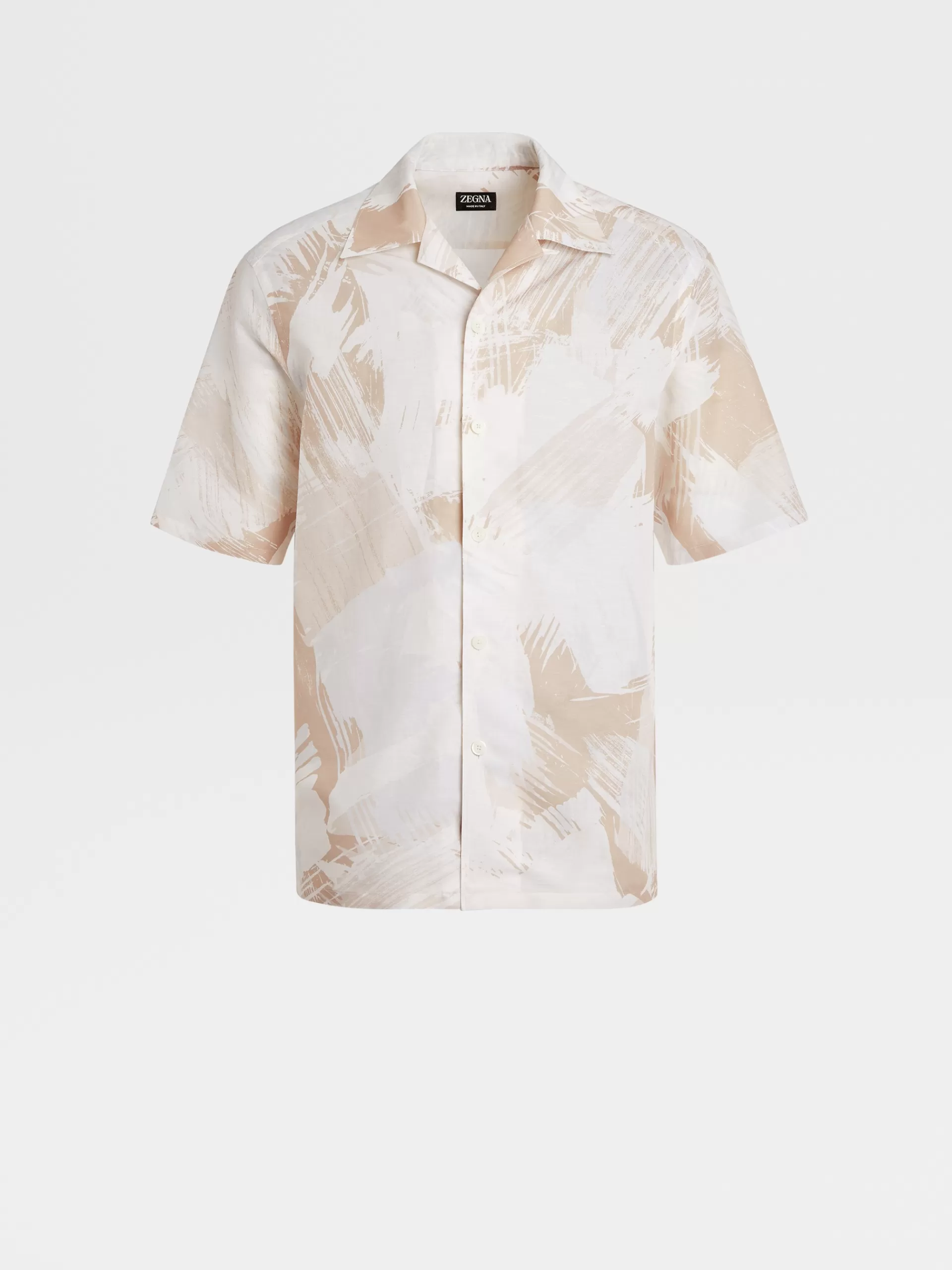 ZEGNA Camisas Para Homem^Camisa Estampada Em Linho E Algodao Esbranquicado, Cor De Pessego E Branco Esbranquicado/Cor De Pessego/Branco