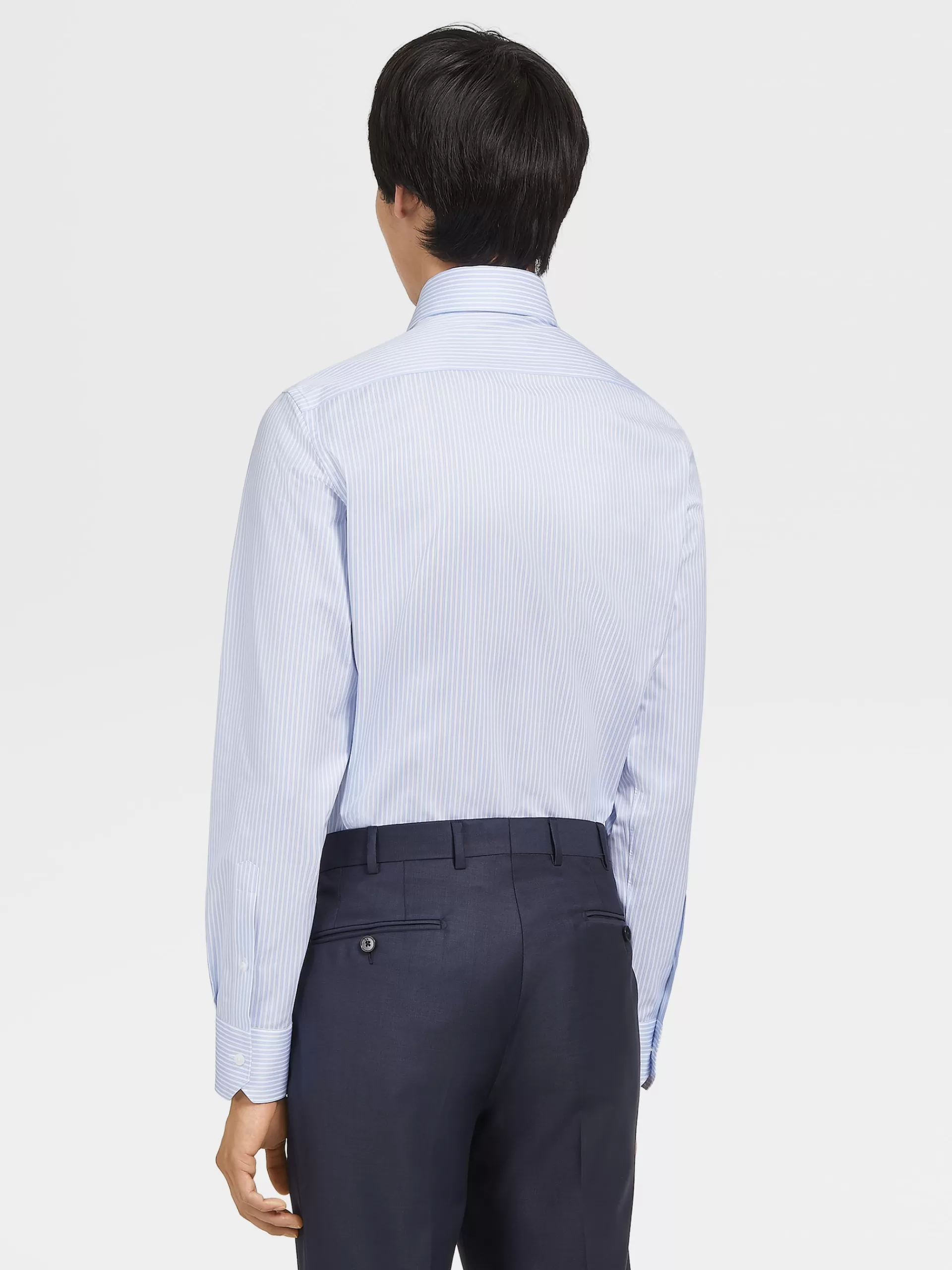 ZEGNA Camisas Para Homem^Camisa Tailoring De Manga Comprida Trofeo™ As Riscas Azul-Clara Azul-Claro