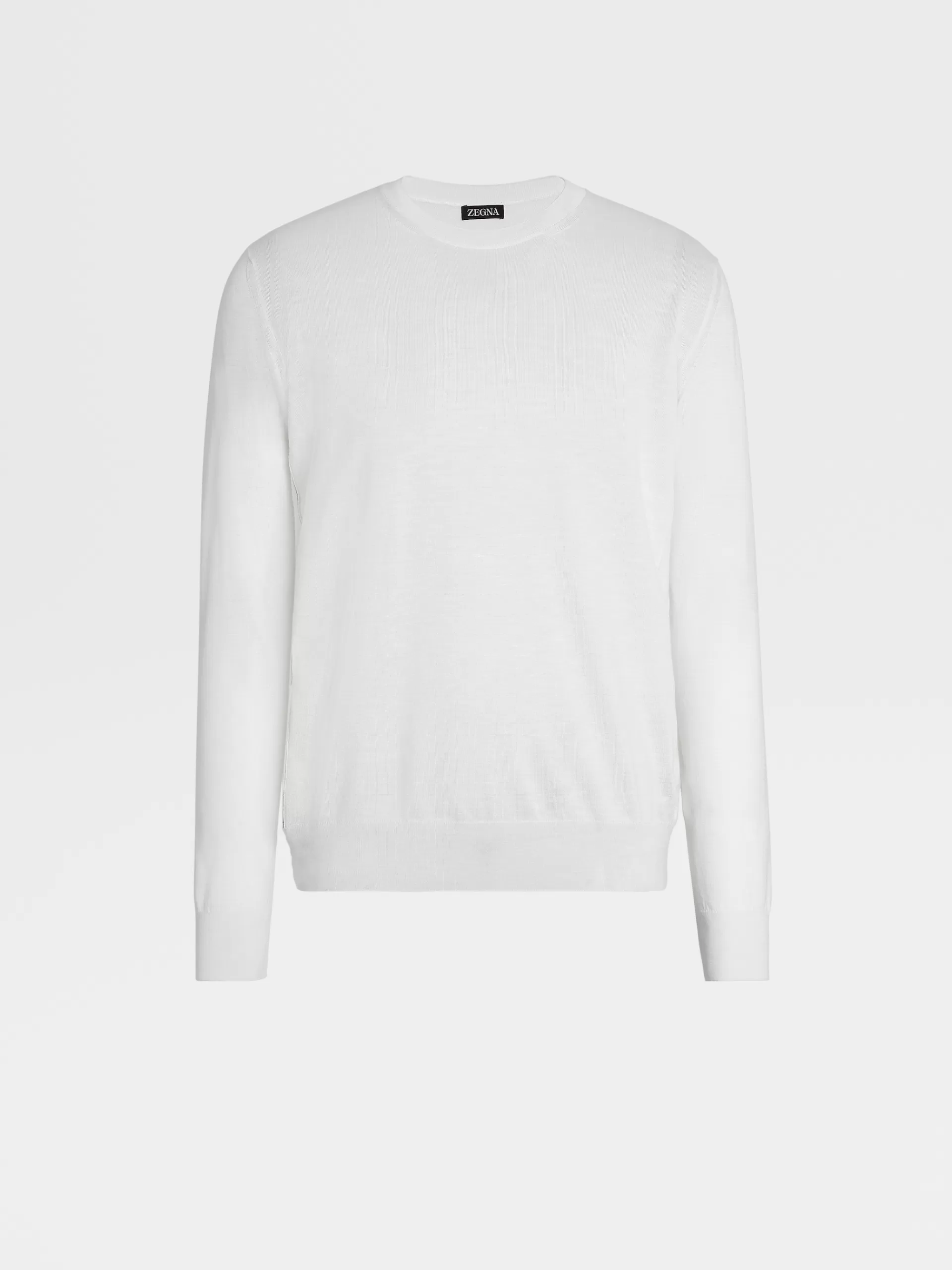 ZEGNA Malhas^Camisola Branca De Malha Com Gola Redonda Em Seda, Caxemira E Linho Branco