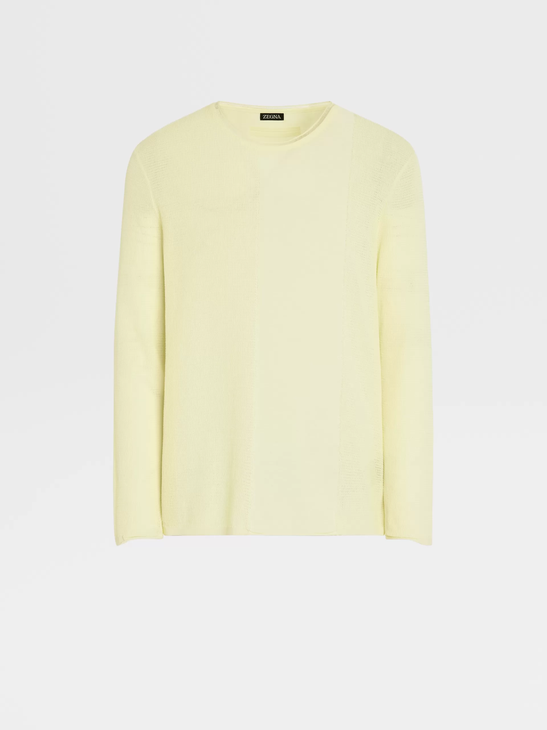 ZEGNA Malhas^Camisola De Malha Com Gola Redonda Fashion Show Em Puro Algodao Amarelo-Claro