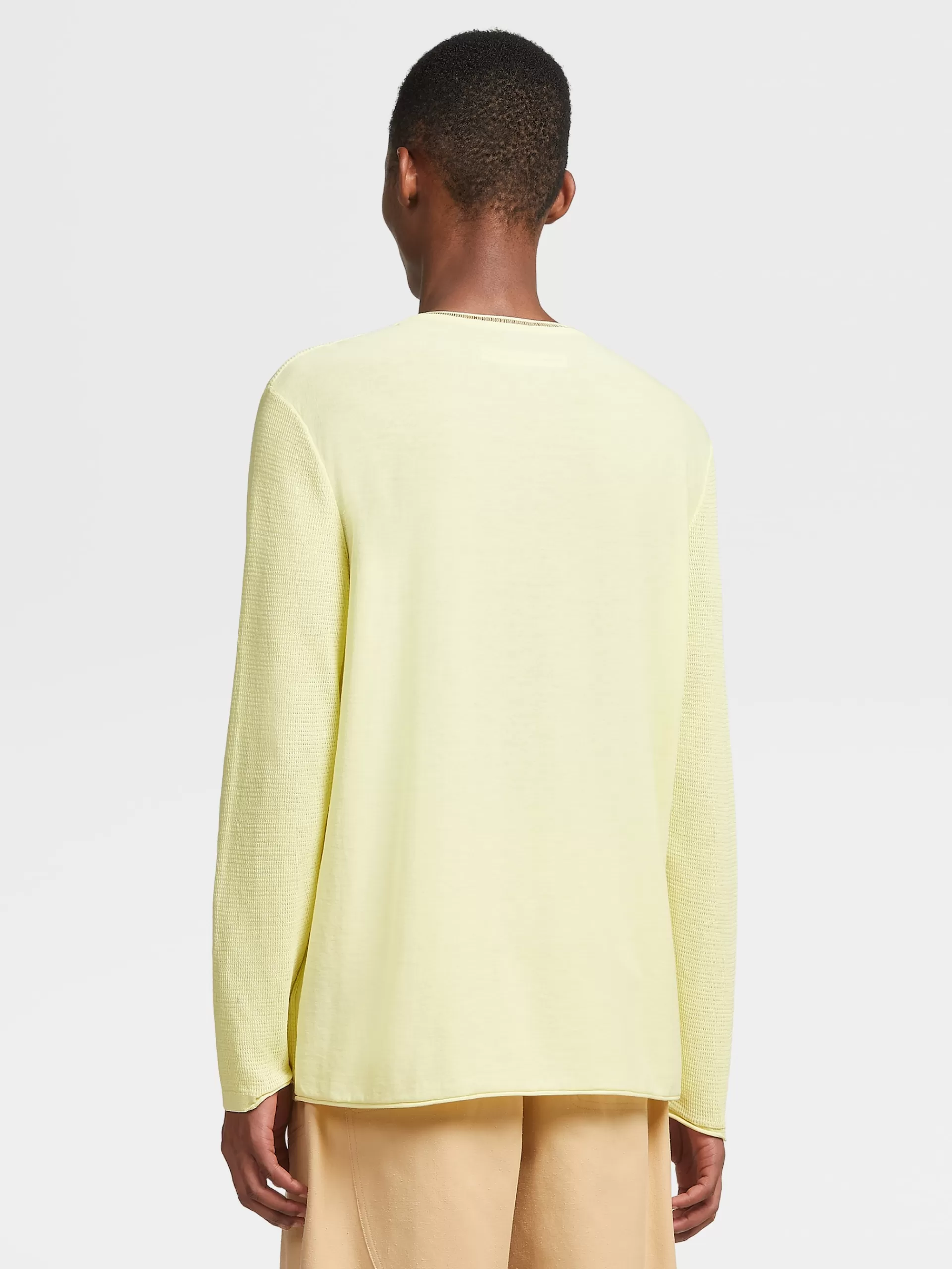 ZEGNA Malhas^Camisola De Malha Com Gola Redonda Fashion Show Em Puro Algodao Amarelo-Claro