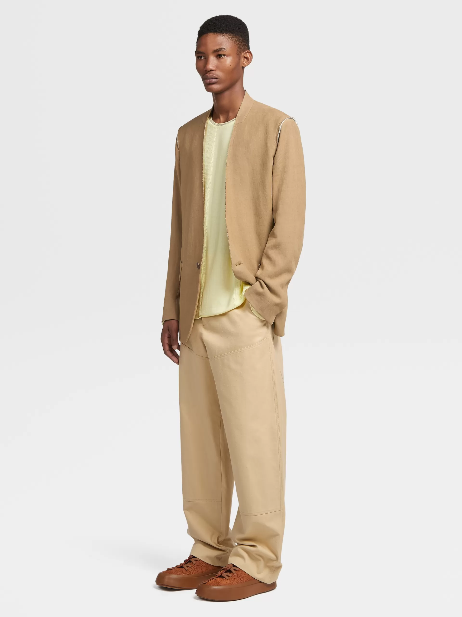 ZEGNA Malhas^Camisola De Malha Com Gola Redonda Fashion Show Em Puro Algodao Amarelo-Claro