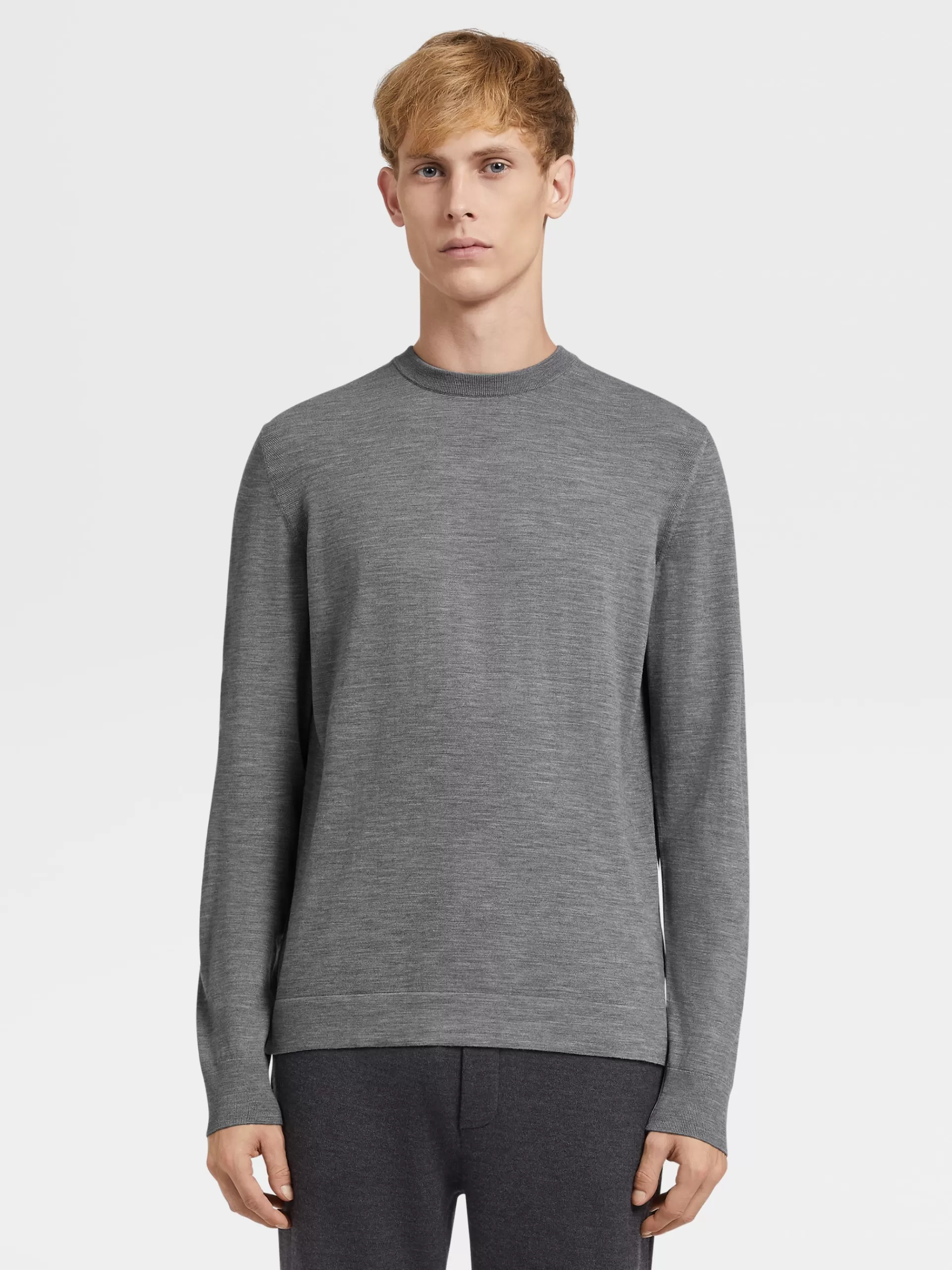 ZEGNA Malhas^Camisola De Malha De Gola Redonda Em La 12Milmil12 No Tom Cinza-Claro Mesclado