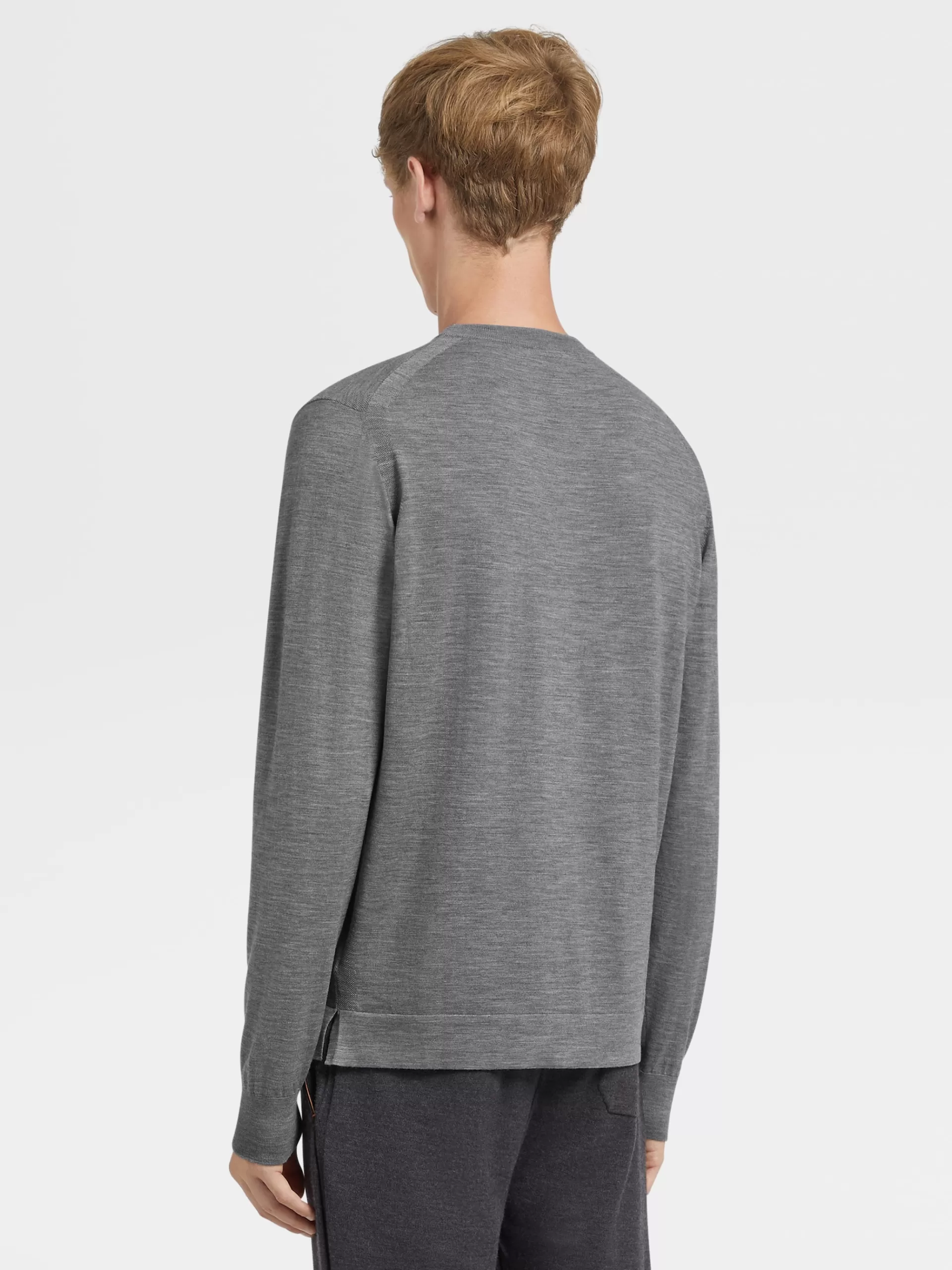 ZEGNA Malhas^Camisola De Malha De Gola Redonda Em La 12Milmil12 No Tom Cinza-Claro Mesclado