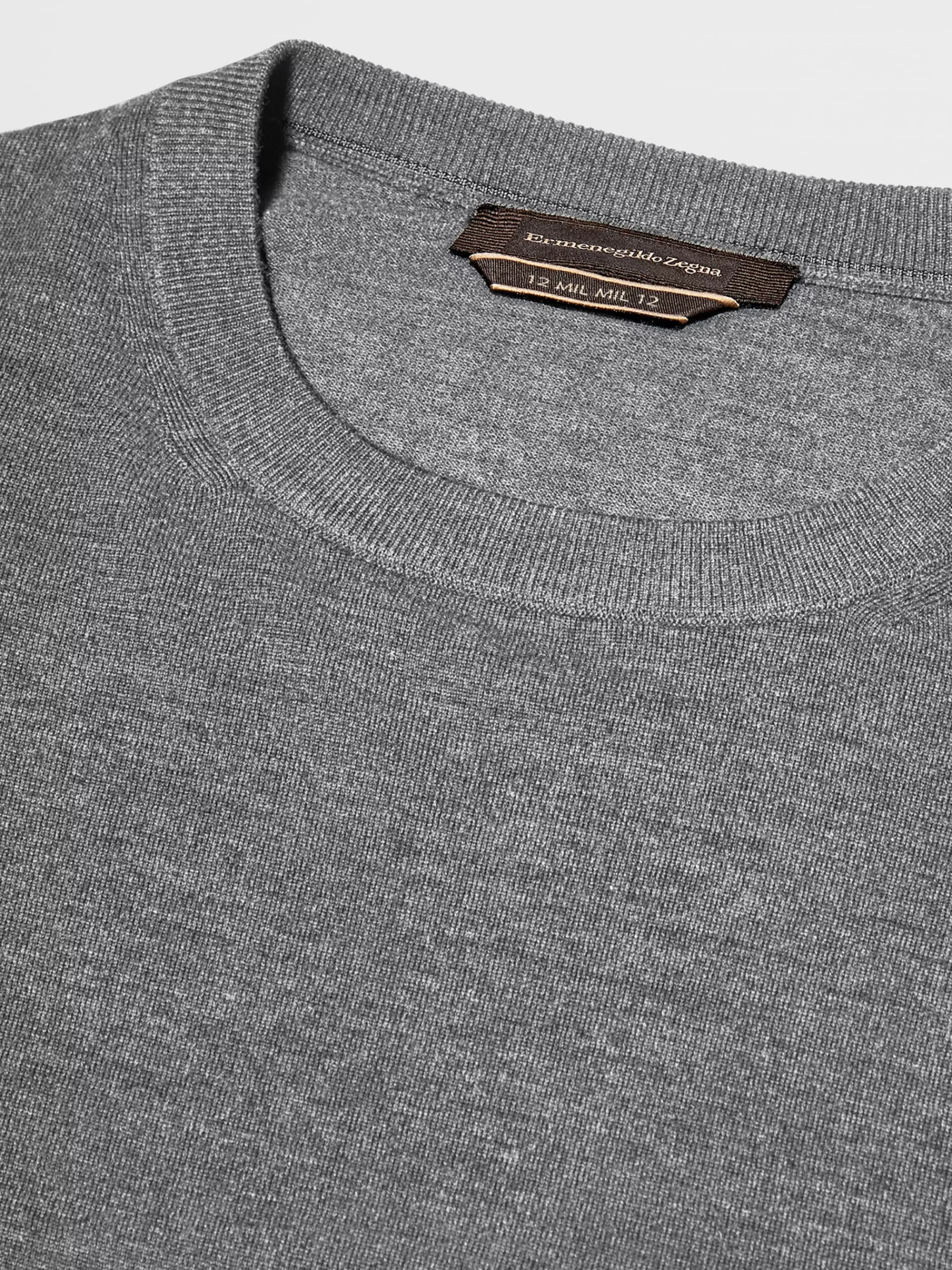ZEGNA Malhas^Camisola De Malha De Gola Redonda Em La 12Milmil12 No Tom Cinza-Claro Mesclado