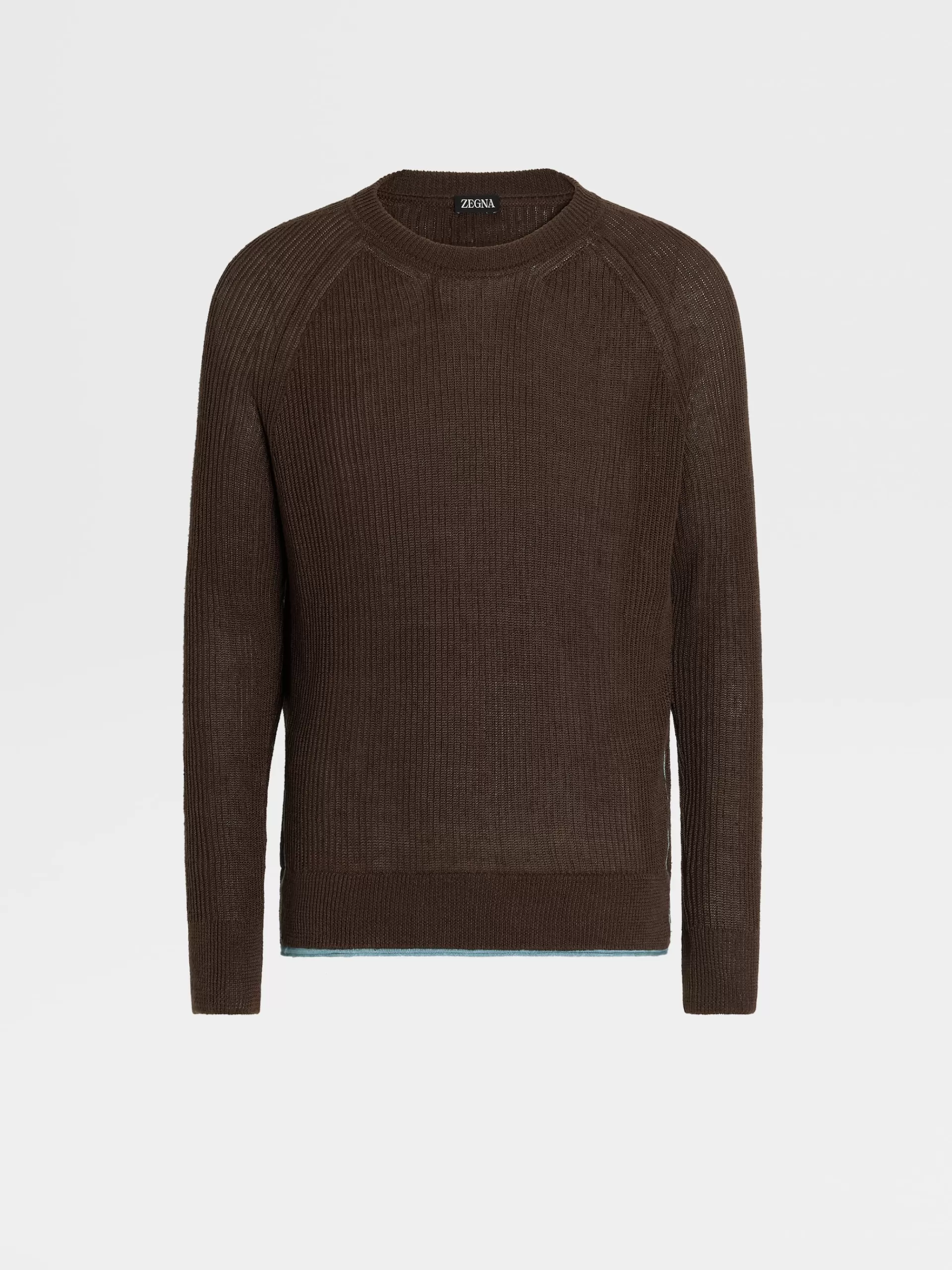 ZEGNA Malhas^Camisola De Malha Em Linho Com Gola Redonda Na Cor Verde-Tropa Claro