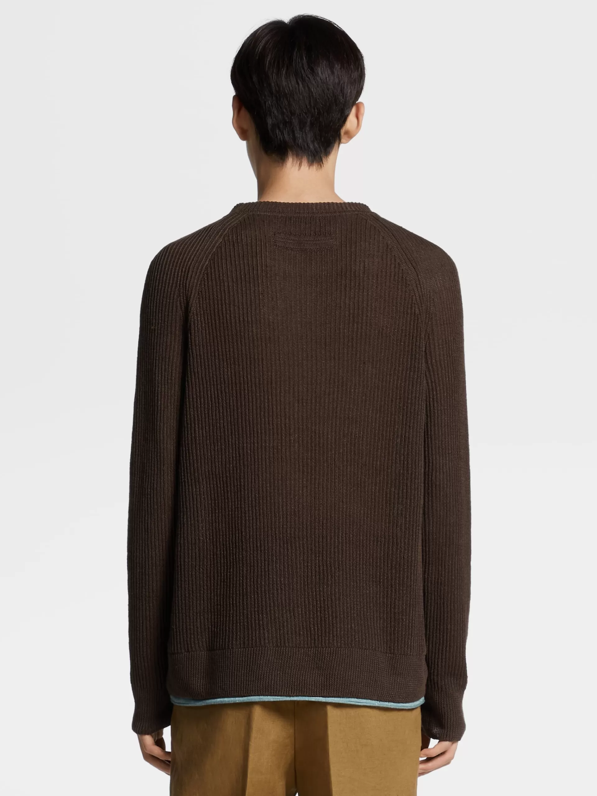 ZEGNA Malhas^Camisola De Malha Em Linho Com Gola Redonda Na Cor Verde-Tropa Claro