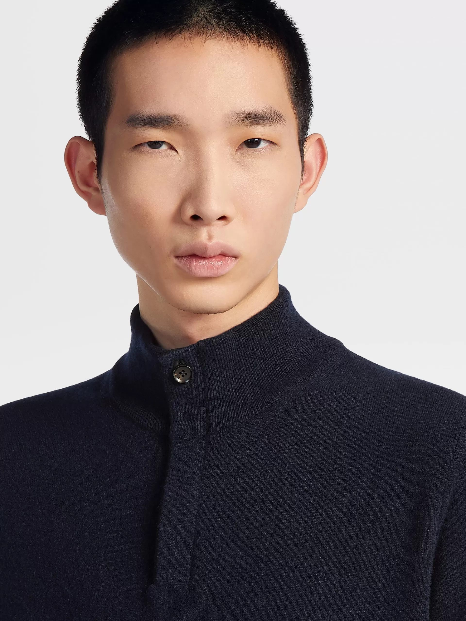 ZEGNA Malhas^Camisola De Meia Gola Oasi Cashmere Com Fecho De Correr Azul-Marinho