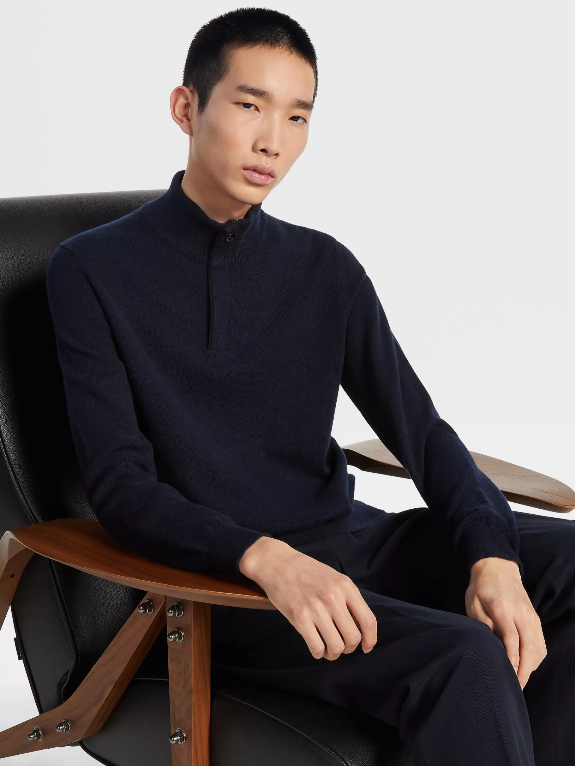 ZEGNA Malhas^Camisola De Meia Gola Oasi Cashmere Com Fecho De Correr Azul-Marinho