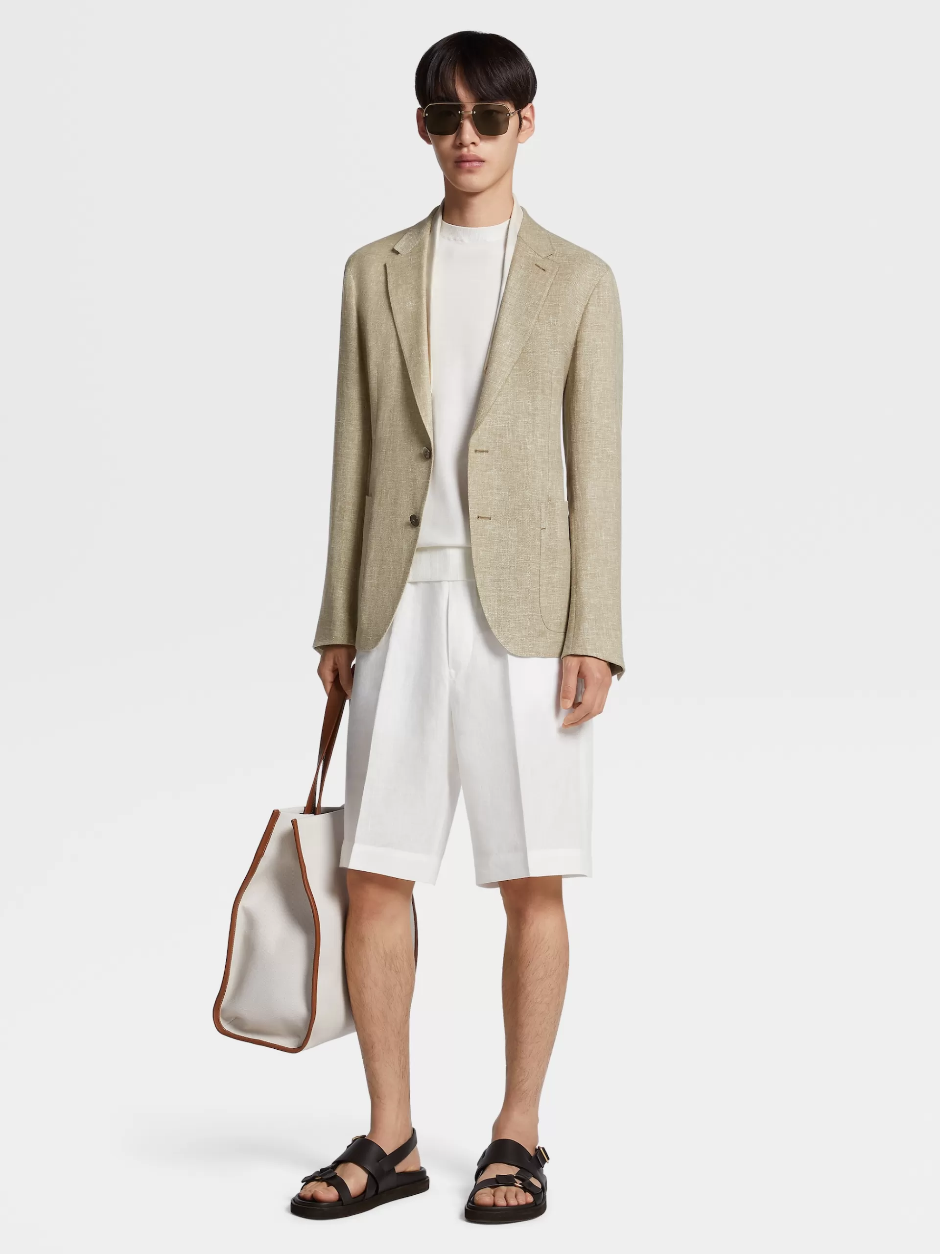 ZEGNA Blazers^Casaco Camiseiro Crossover Microestruturado Em Mistura De Linho E La Verde-Tropa Claro