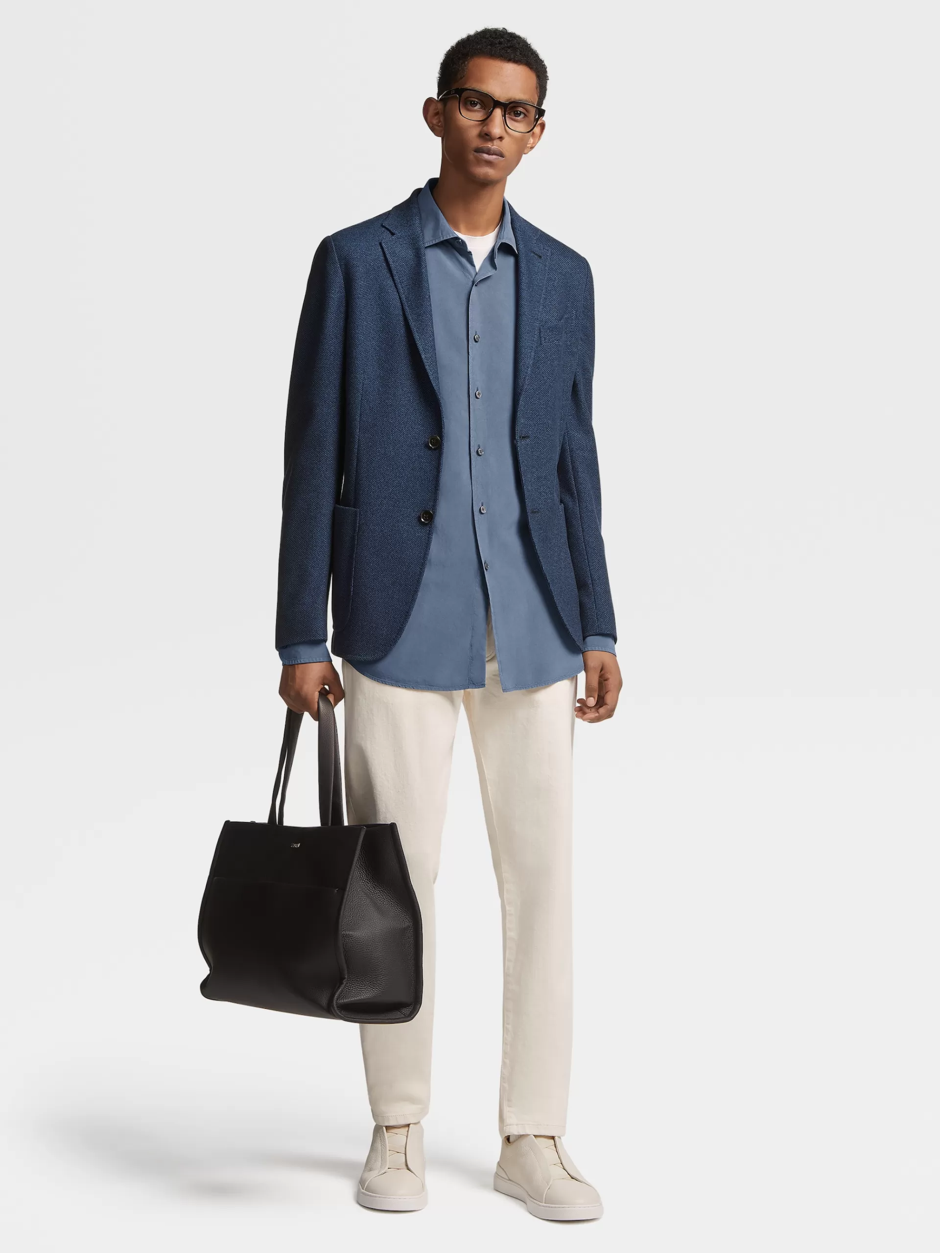 ZEGNA Blazers^Casaco Camiseiro Em Jerseywear De Algodao Aos Favos Azul-Acinzentado