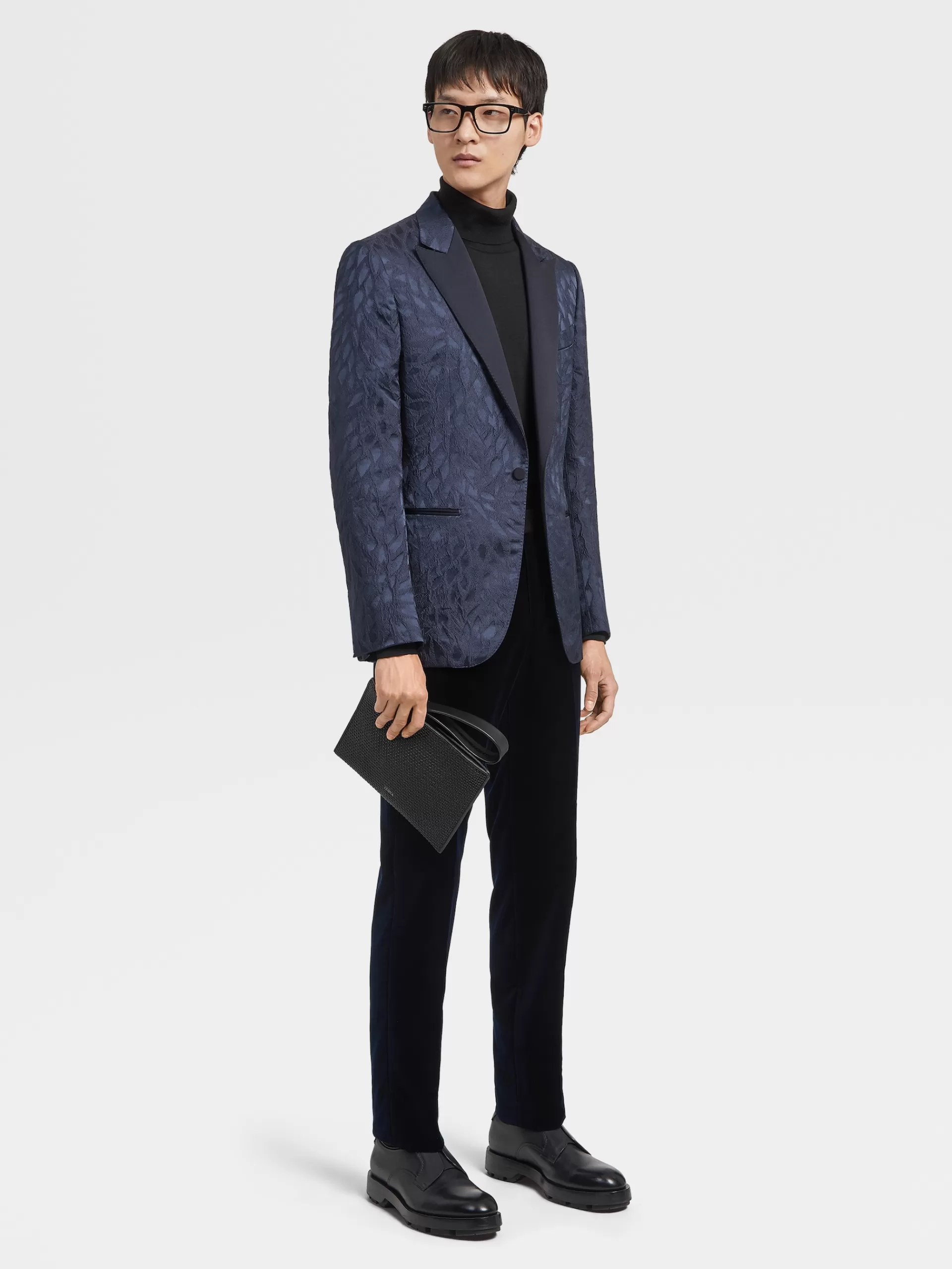 ZEGNA Blazers^Casaco Noite Jacquard Mistura De Seda Azul-Marinho