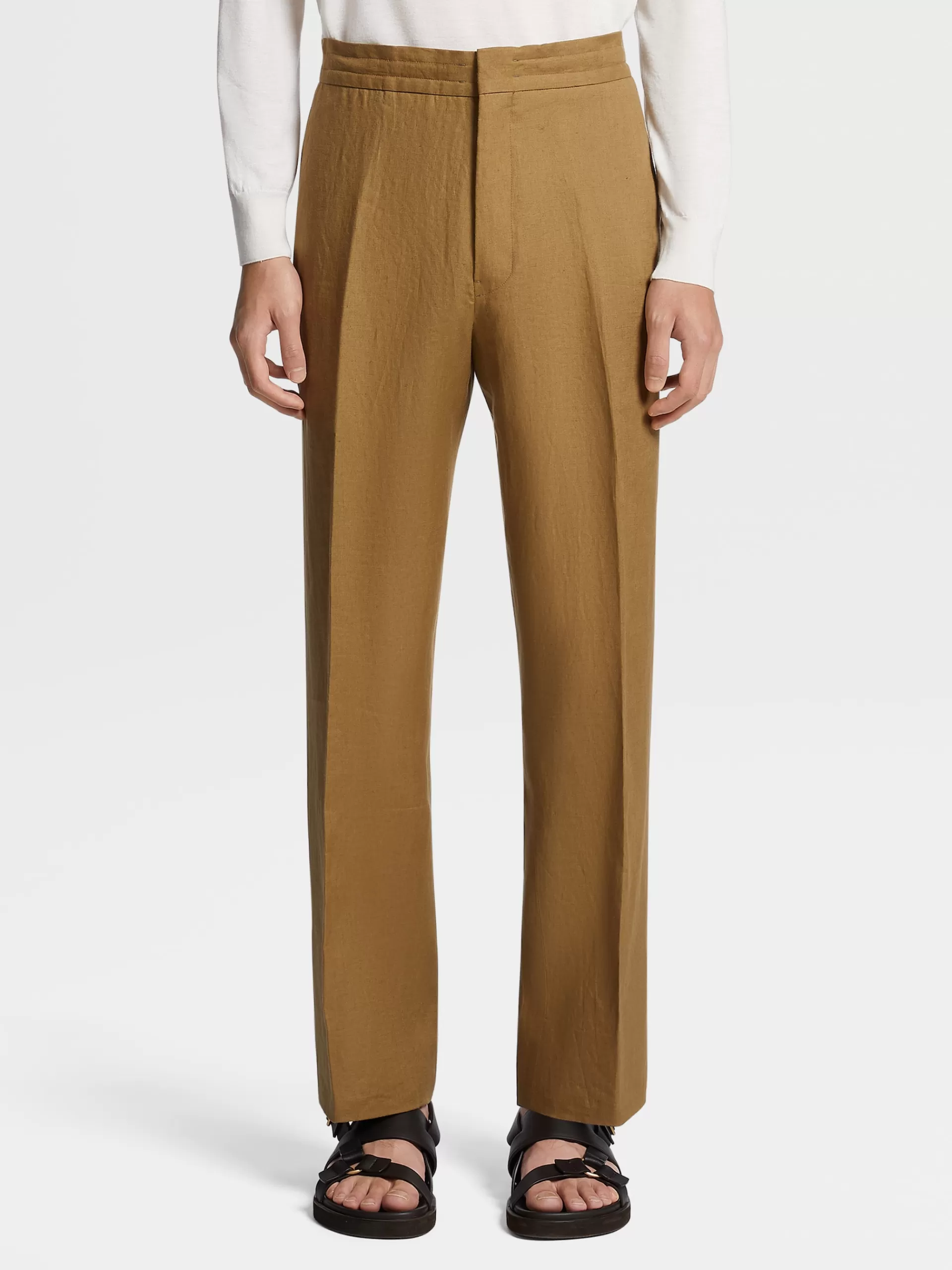 ZEGNA Calças Jogger^Joggers No Tom Em Linho Puro Verde-Tropa Claro