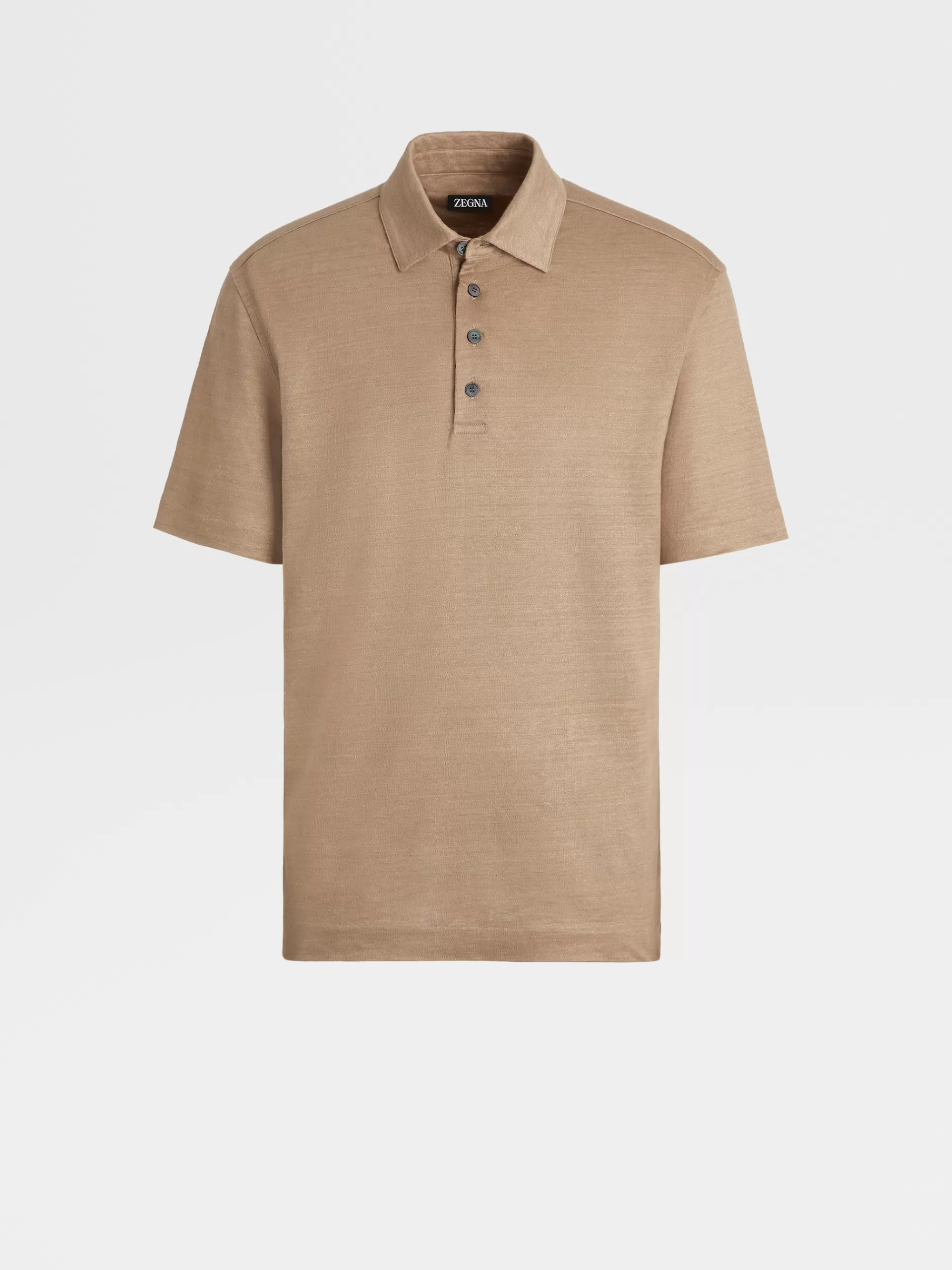 ZEGNA Polos^Polo De Manga Curta Em Linho Puro Camel