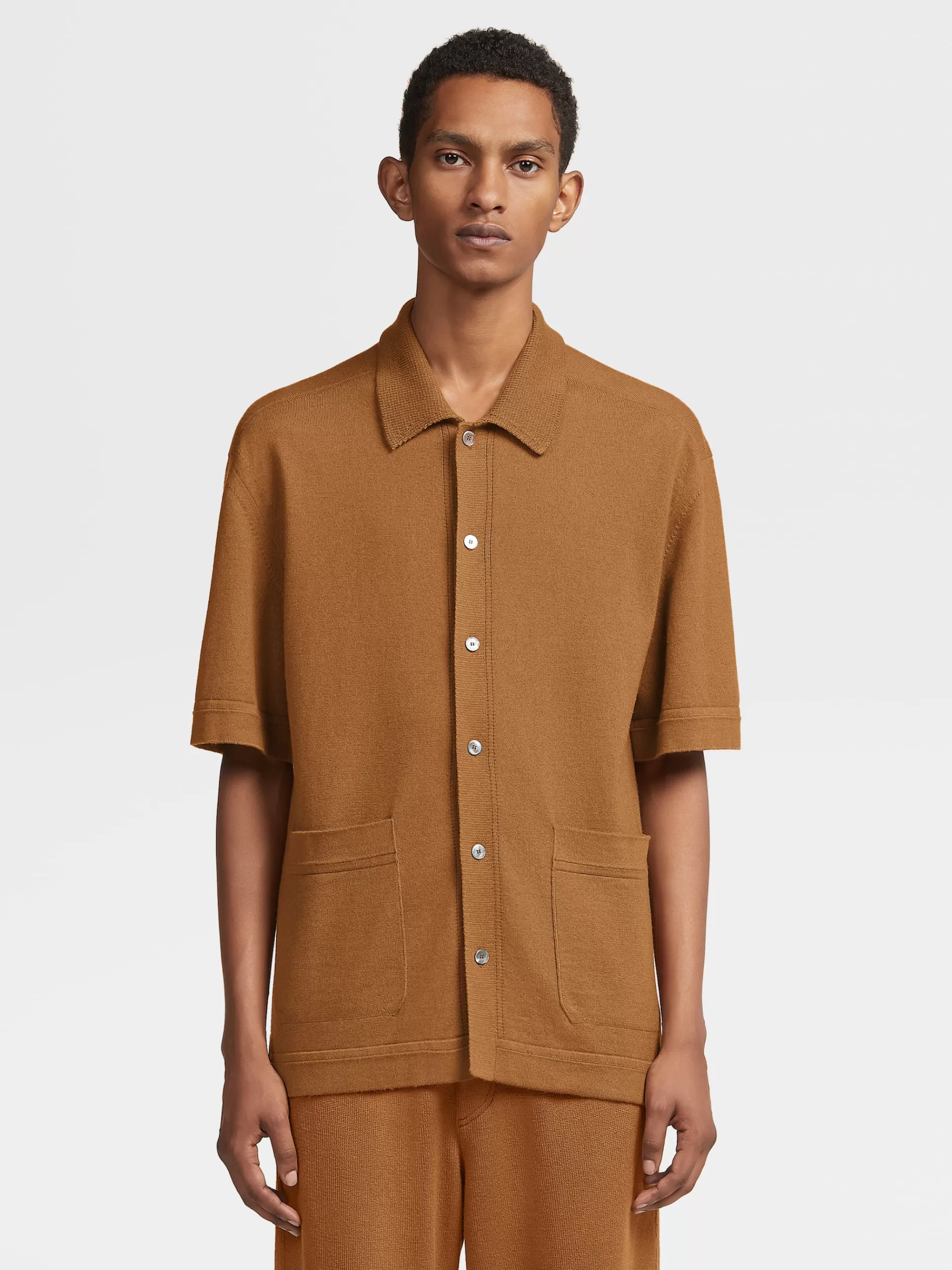 ZEGNA Malhas^Polo De Manga Curta Em Malha De Algodao E Caxemira Cor Vicunha