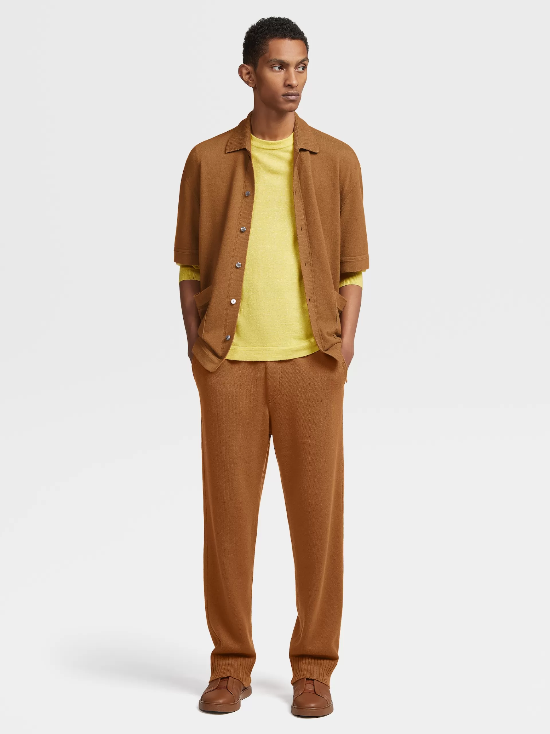 ZEGNA Malhas^Polo De Manga Curta Em Malha De Algodao E Caxemira Cor Vicunha