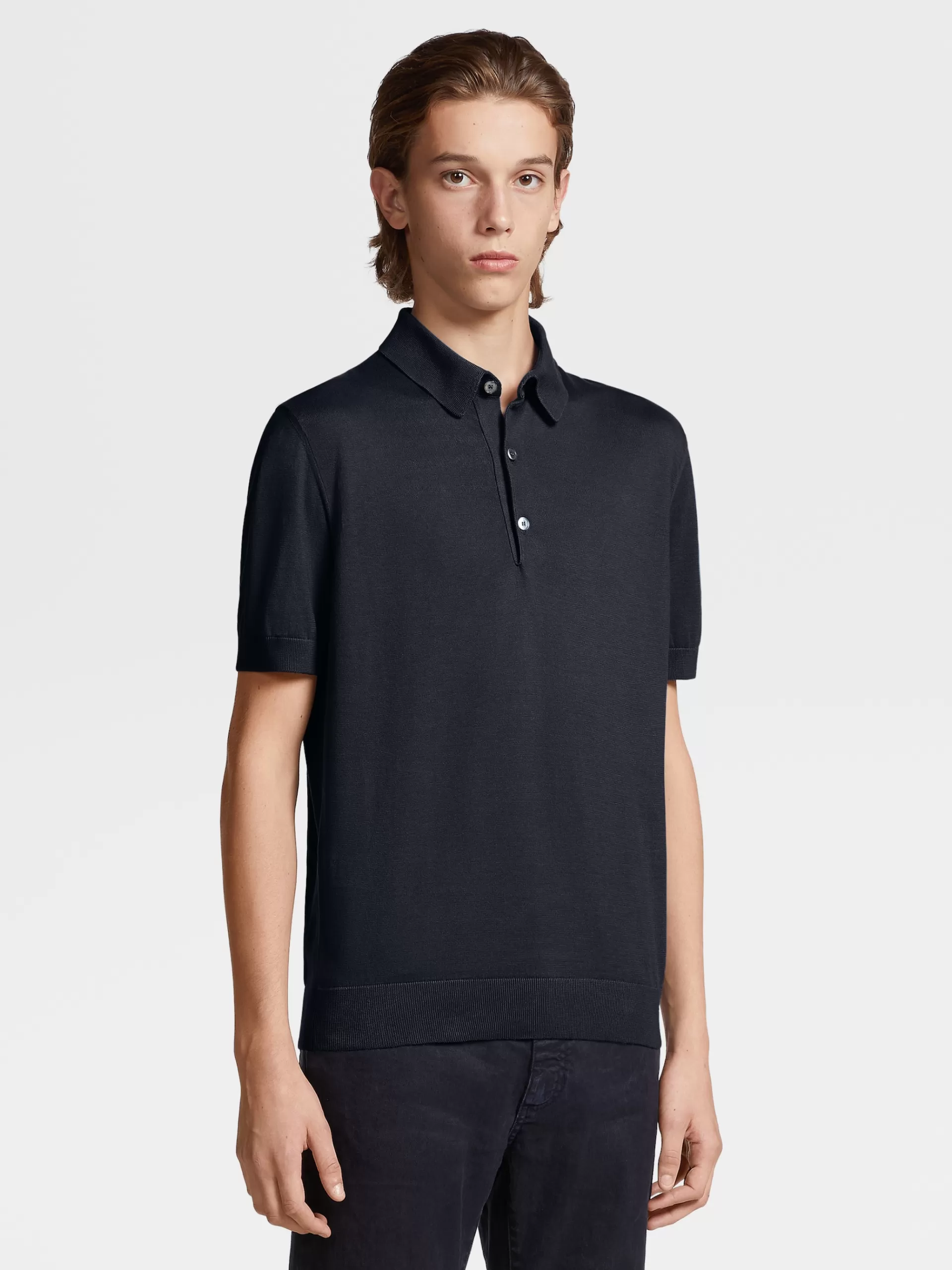 ZEGNA Polos^Polo De Manga Curta Em Malha Premium Cotton Azul-Marinho