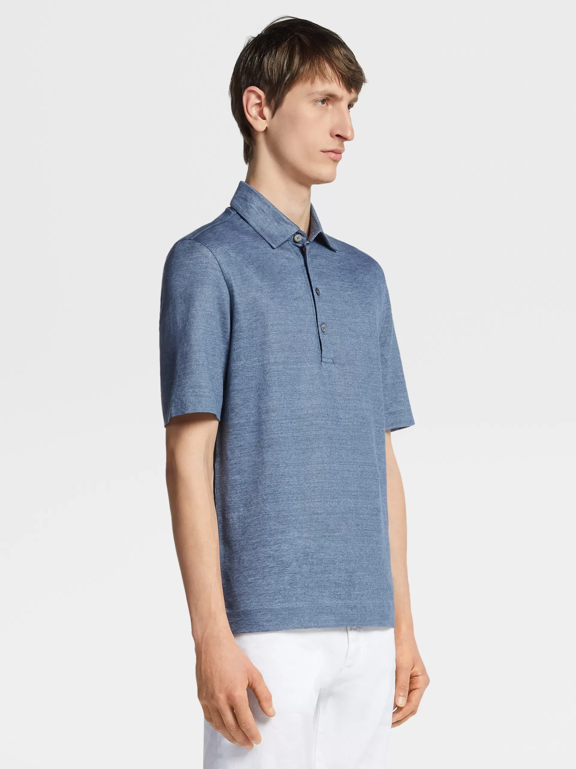 ZEGNA Polos^Polo Em Linho Azul Avio