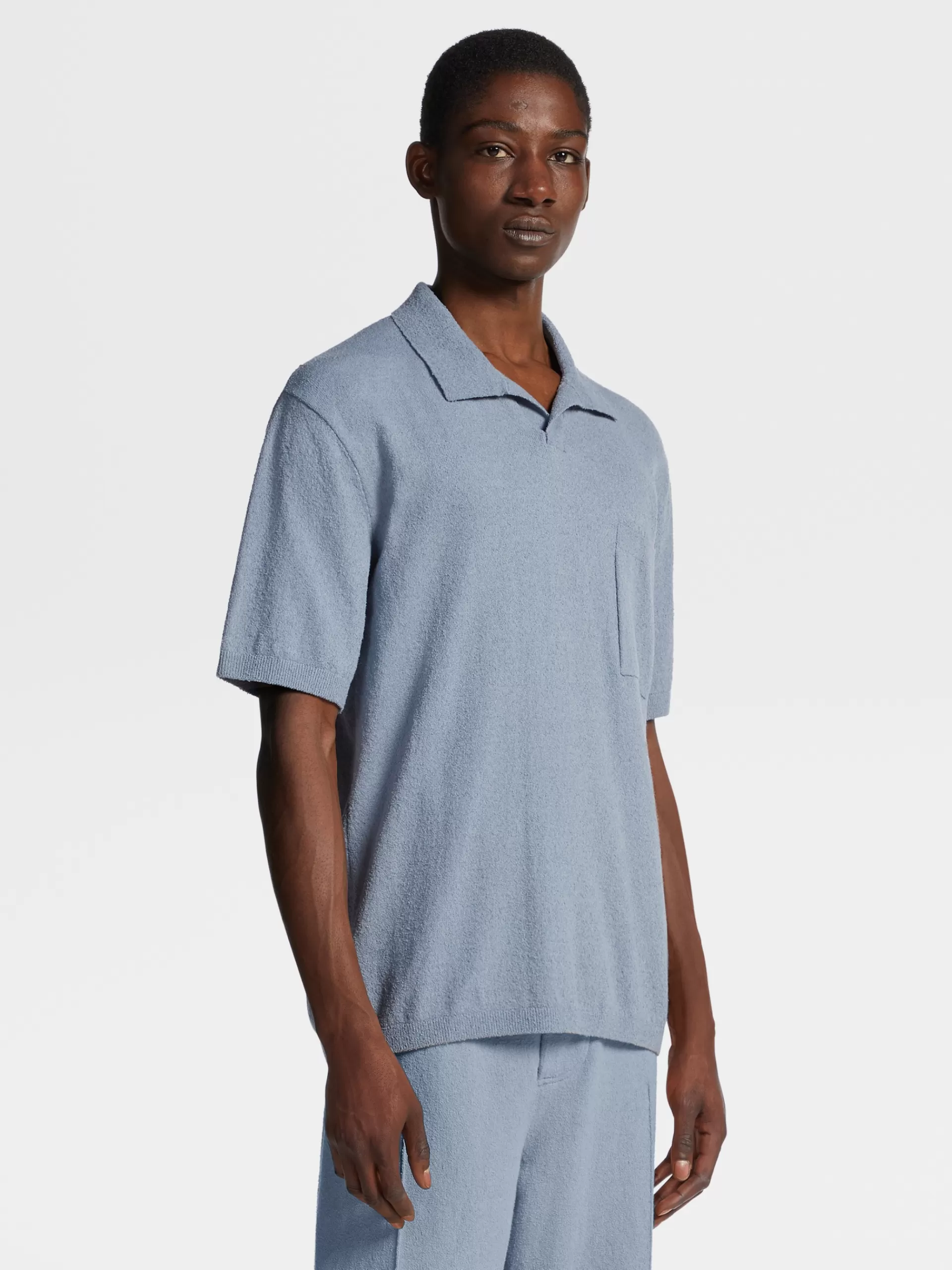 ZEGNA Polos^Polo Em Mistura De Algodao Azul Avio