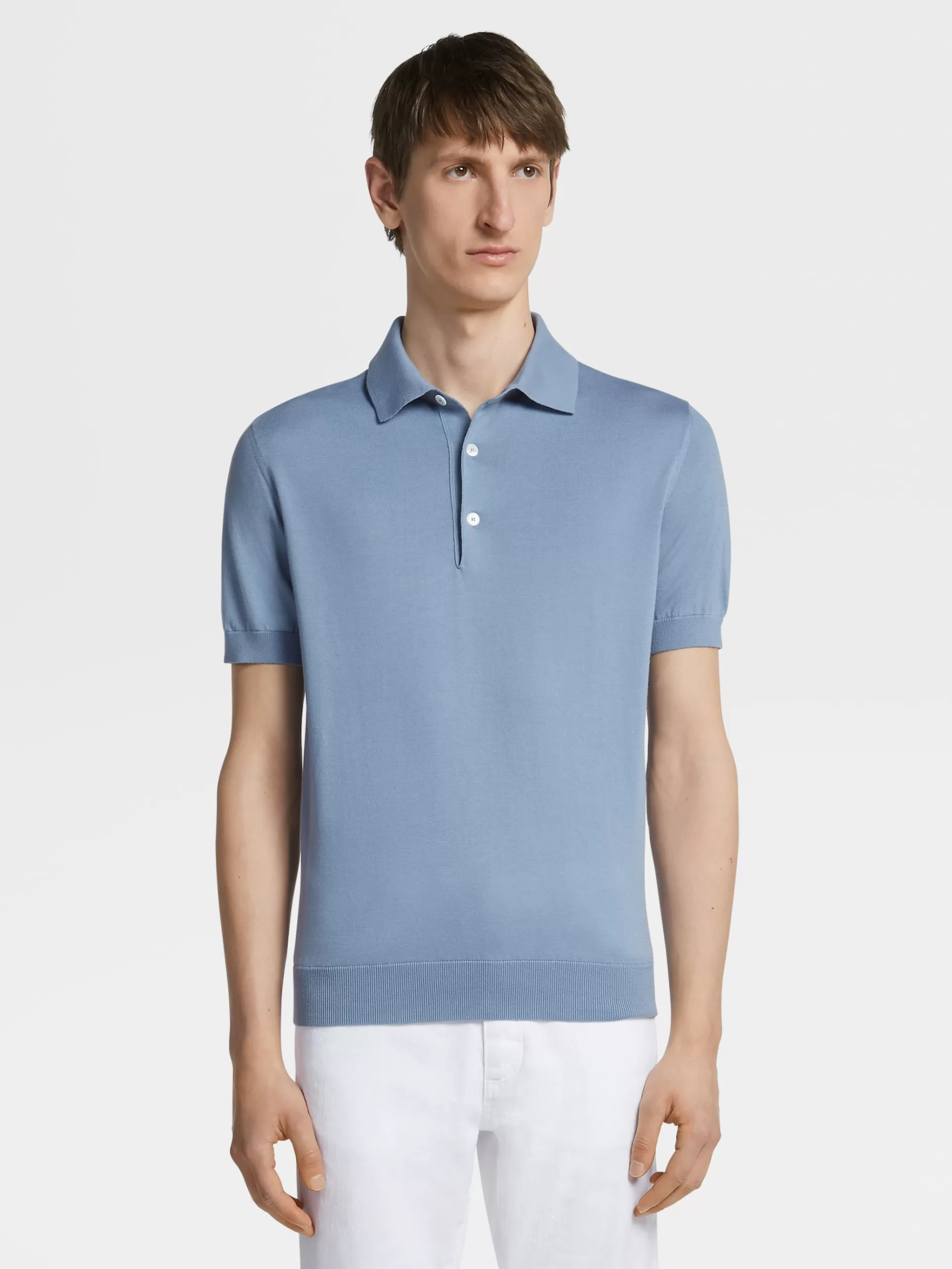 ZEGNA Polos^Polo Em Premium Cotton Azul Avio