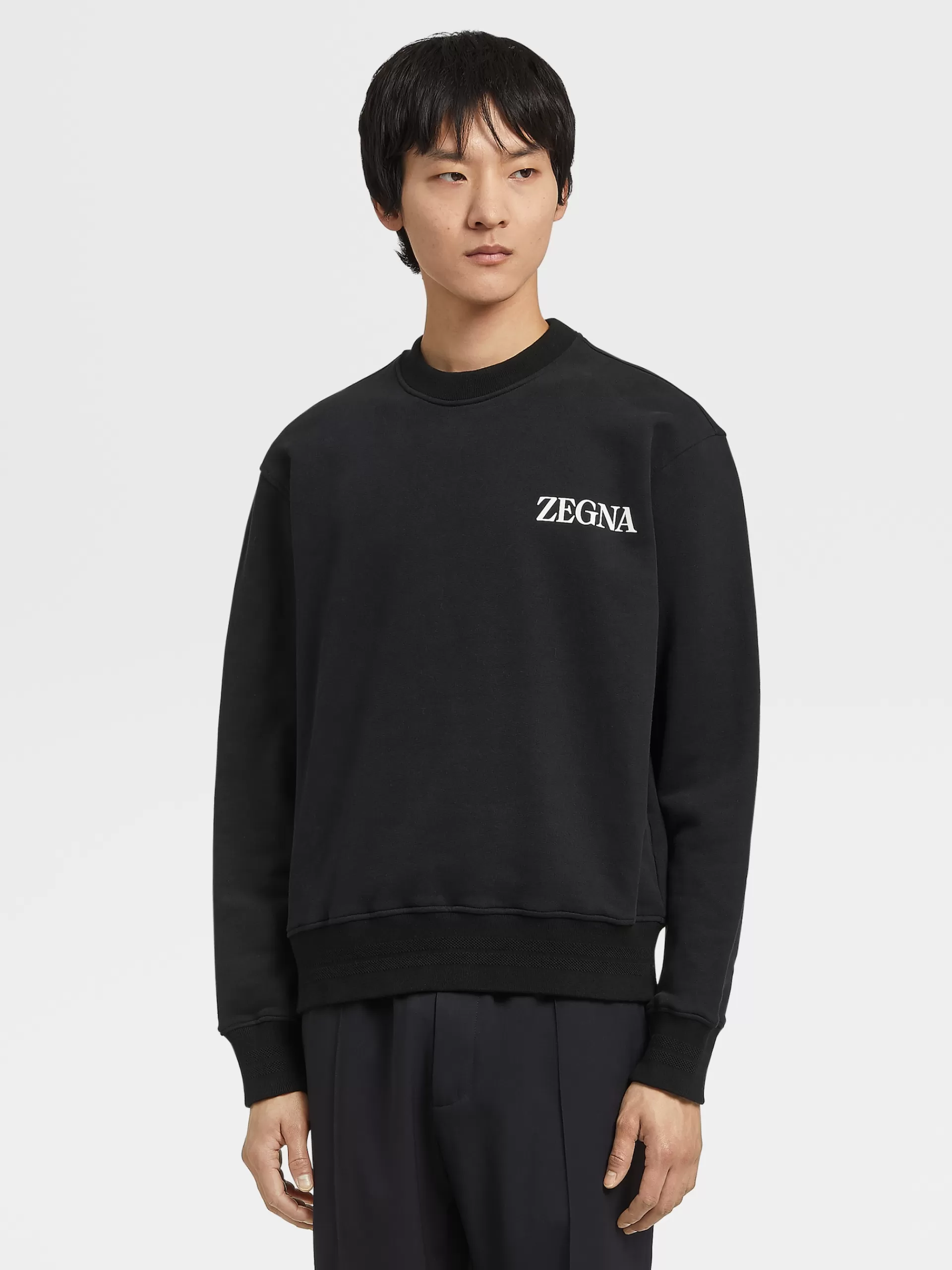 ZEGNA Sweatshirts^Sweatshirt De Gola Redonda Em Algodao #Usetheexisting™ Preto