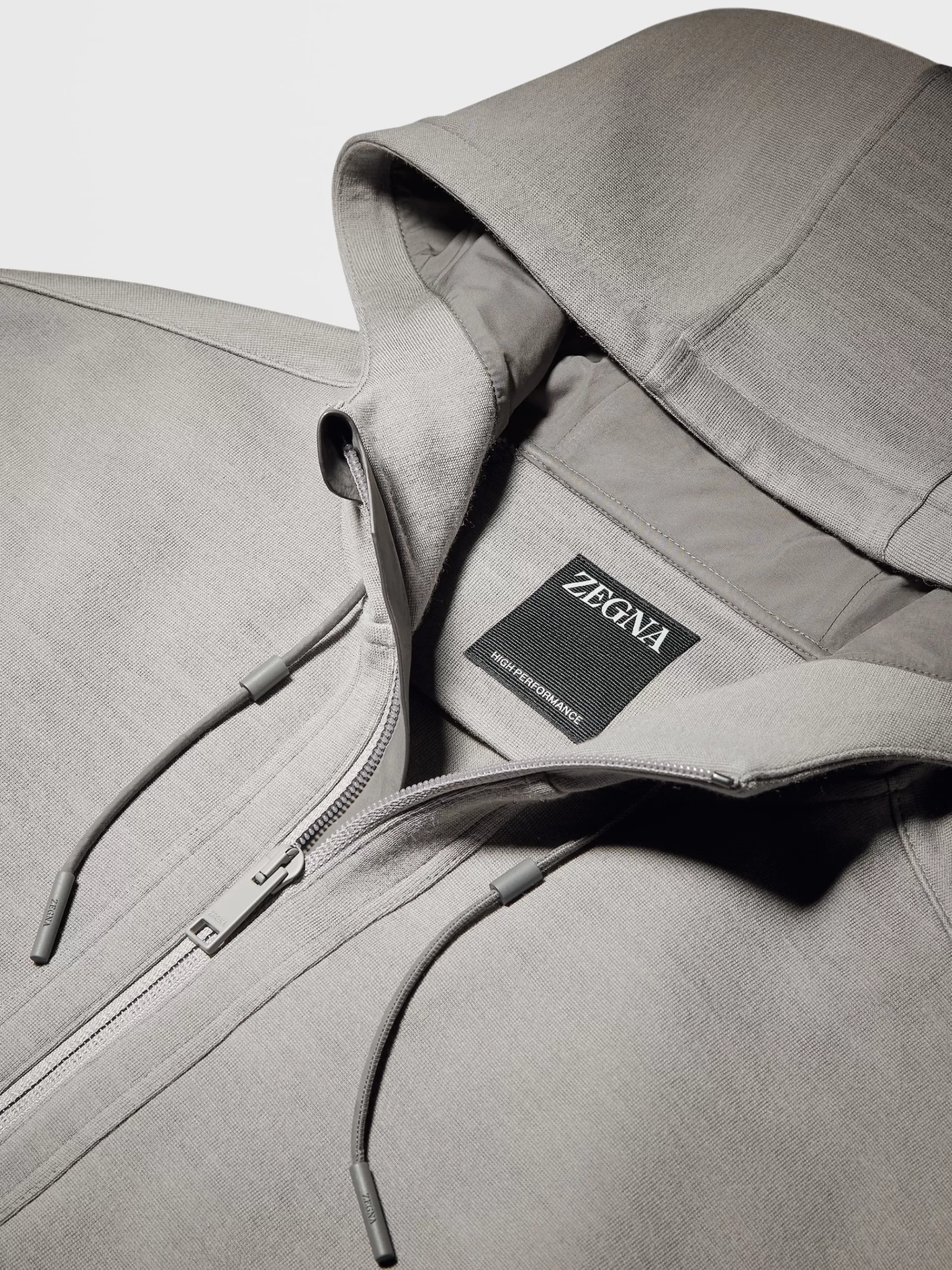 ZEGNA Sweatshirts^Sweatshirt High Performance™ Com Capuz E Fecho De Correr Integral Cinzento