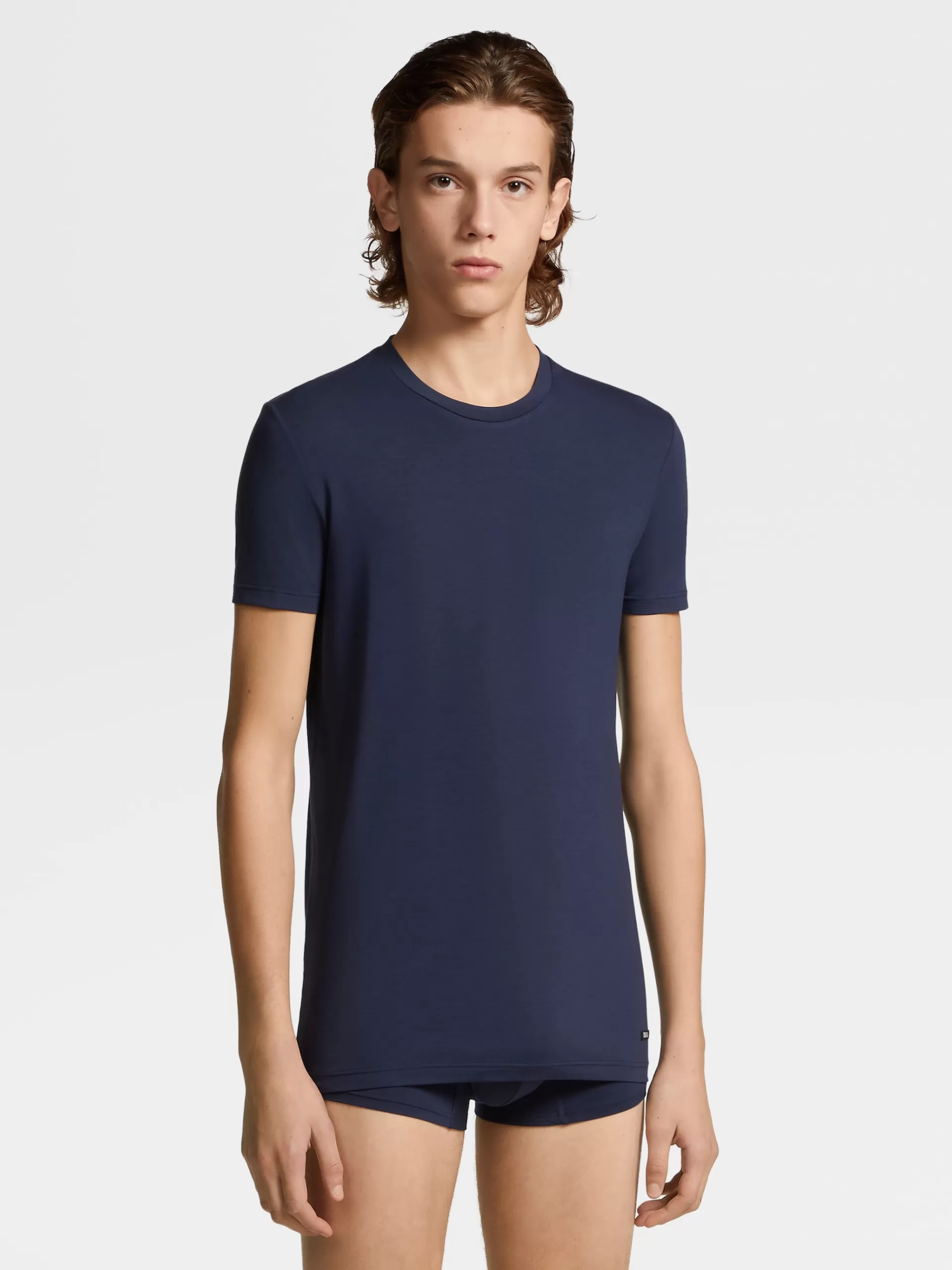 ZEGNA Roupa Interior E Meias^T-Shirt De Gola Redonda Em Modal Elastico Azul-Marinho