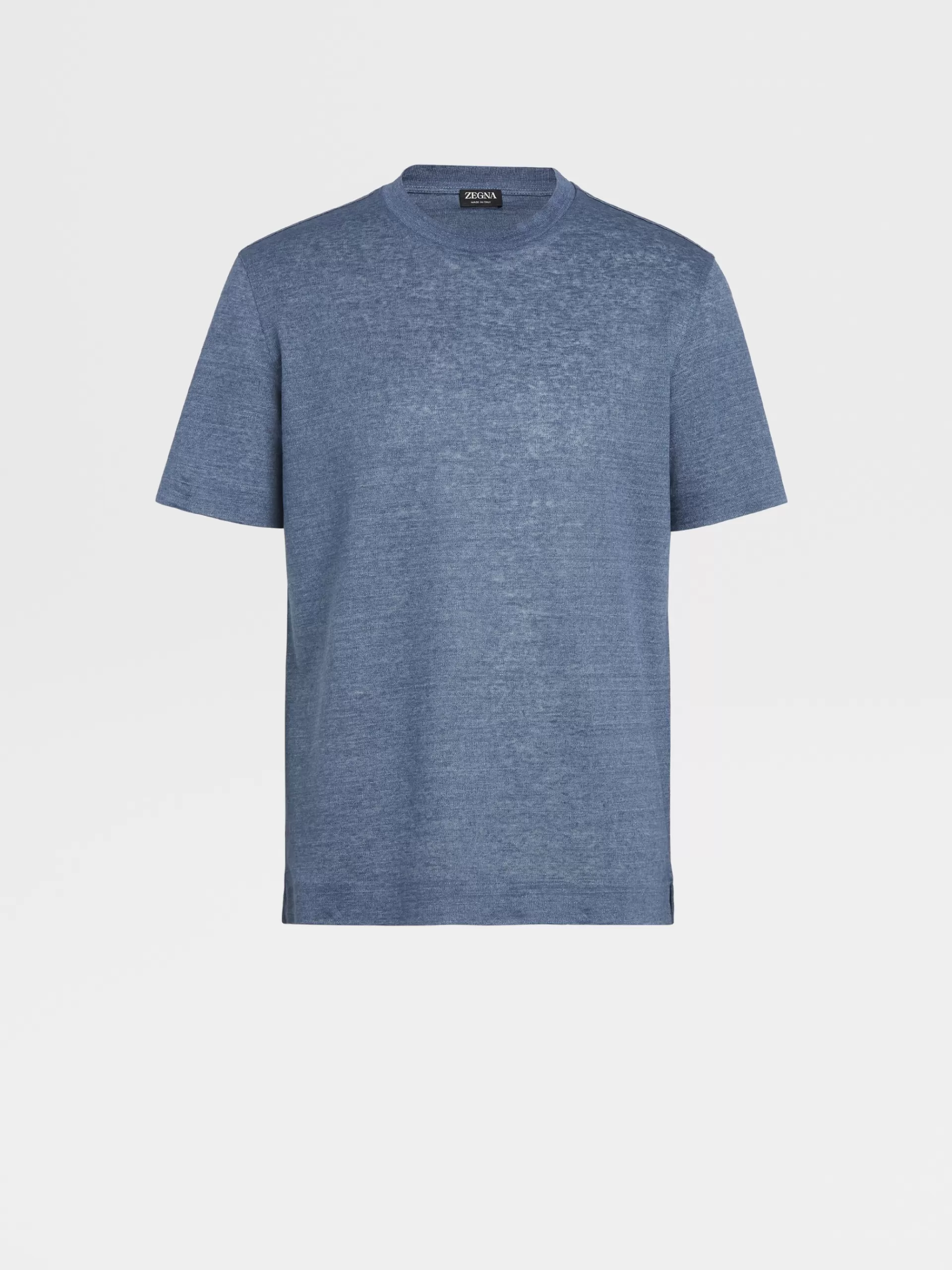ZEGNA T-Shirts^T-Shirt Em Linho Azul Avio